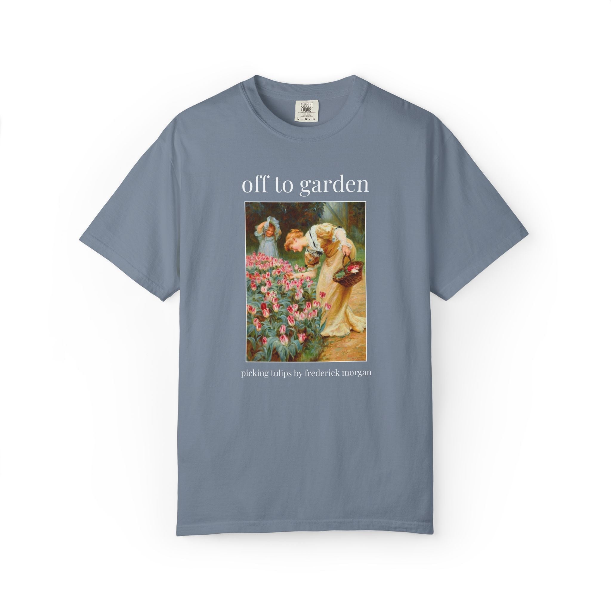 Off to Garden Art History Lover Tee Shirt: Picking Tulips by Frederick Morgan, 19th Century Art, Gift for Flower Farmer or Flower Gardener - Opal and June