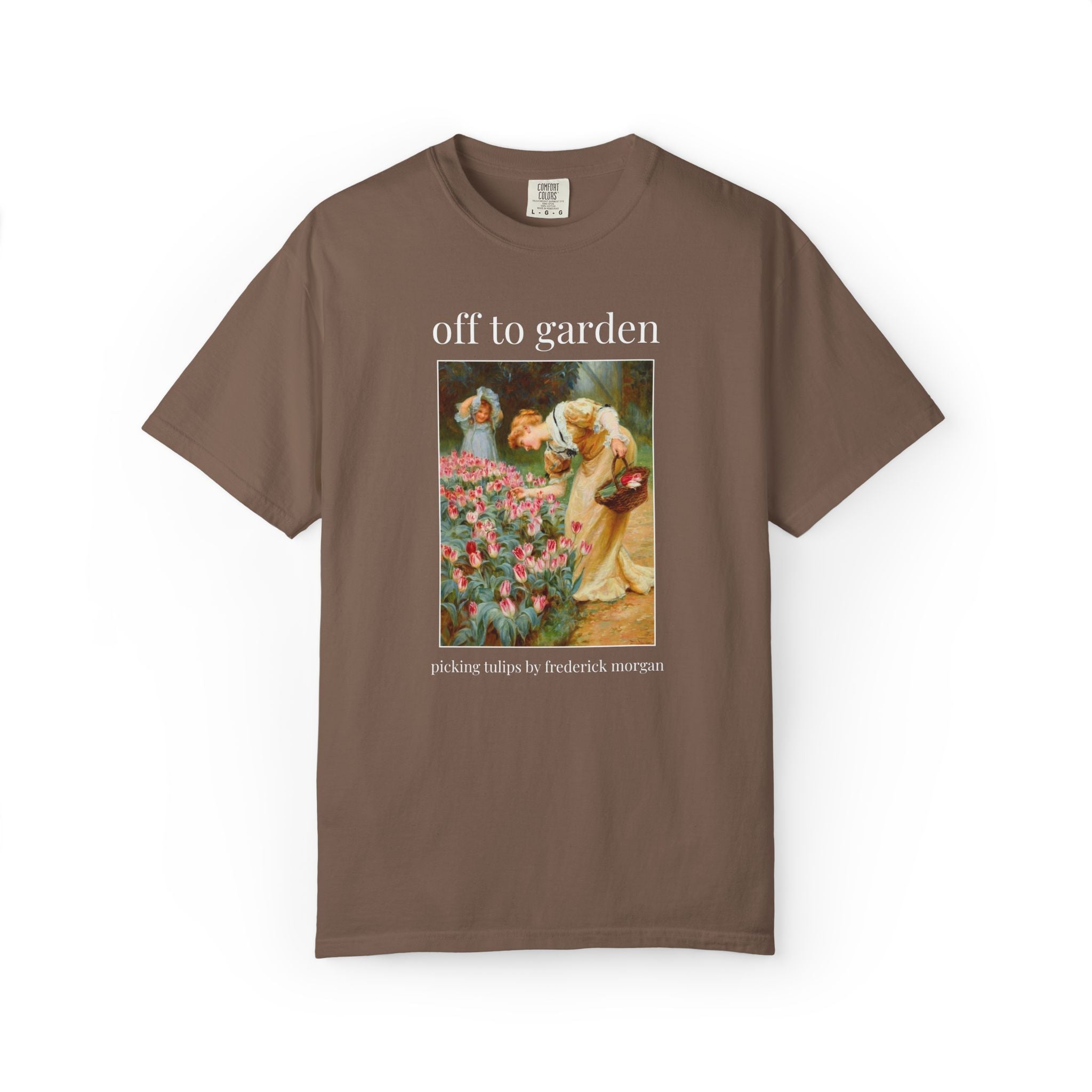 Off to Garden Art History Lover Tee Shirt: Picking Tulips by Frederick Morgan, 19th Century Art, Gift for Flower Farmer or Flower Gardener - Opal and June