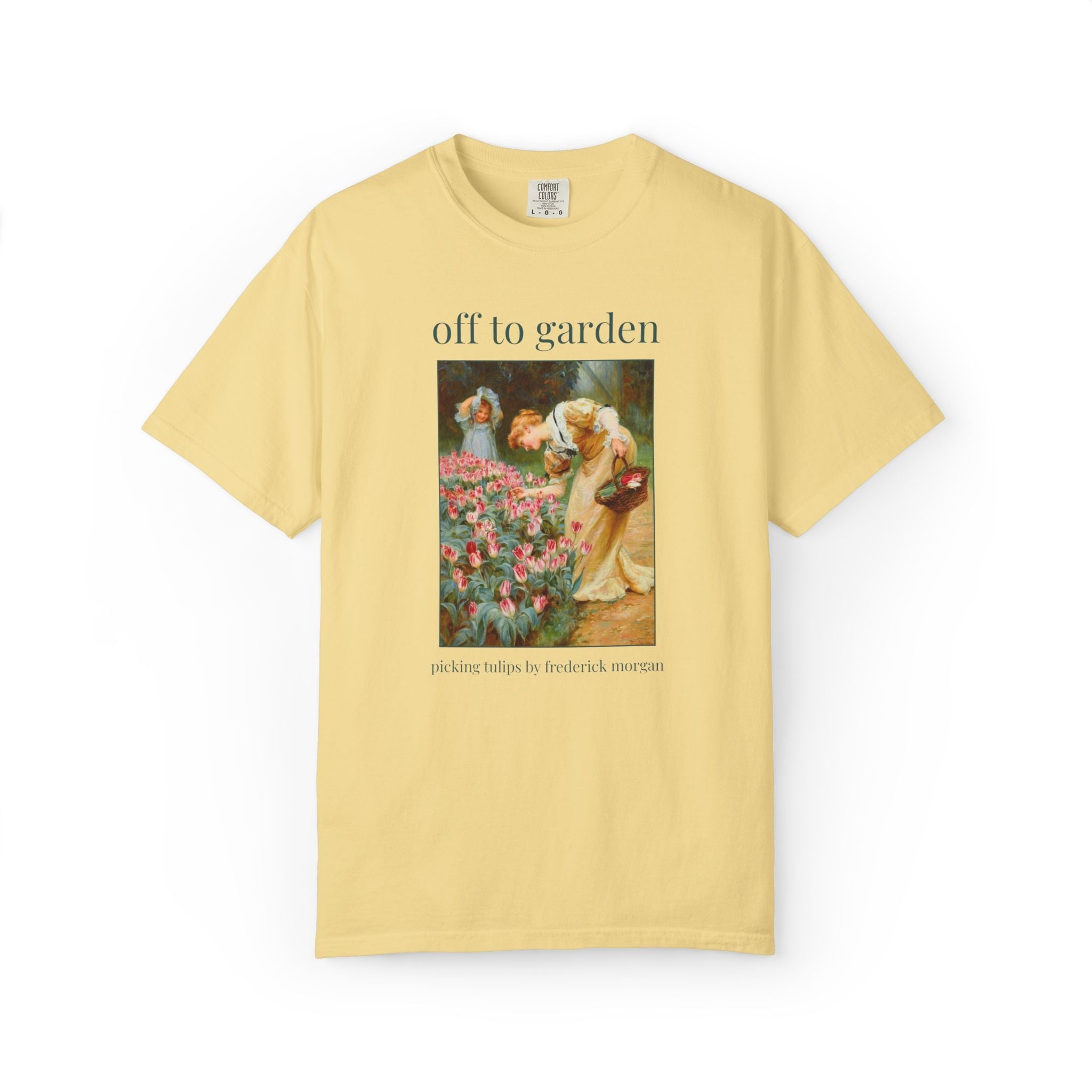 Off to Garden Art History Lover Tee Shirt: Picking Tulips by Frederick Morgan, 19th Century Art, Gift for Flower Farmer or Flower Gardener - Opal and June