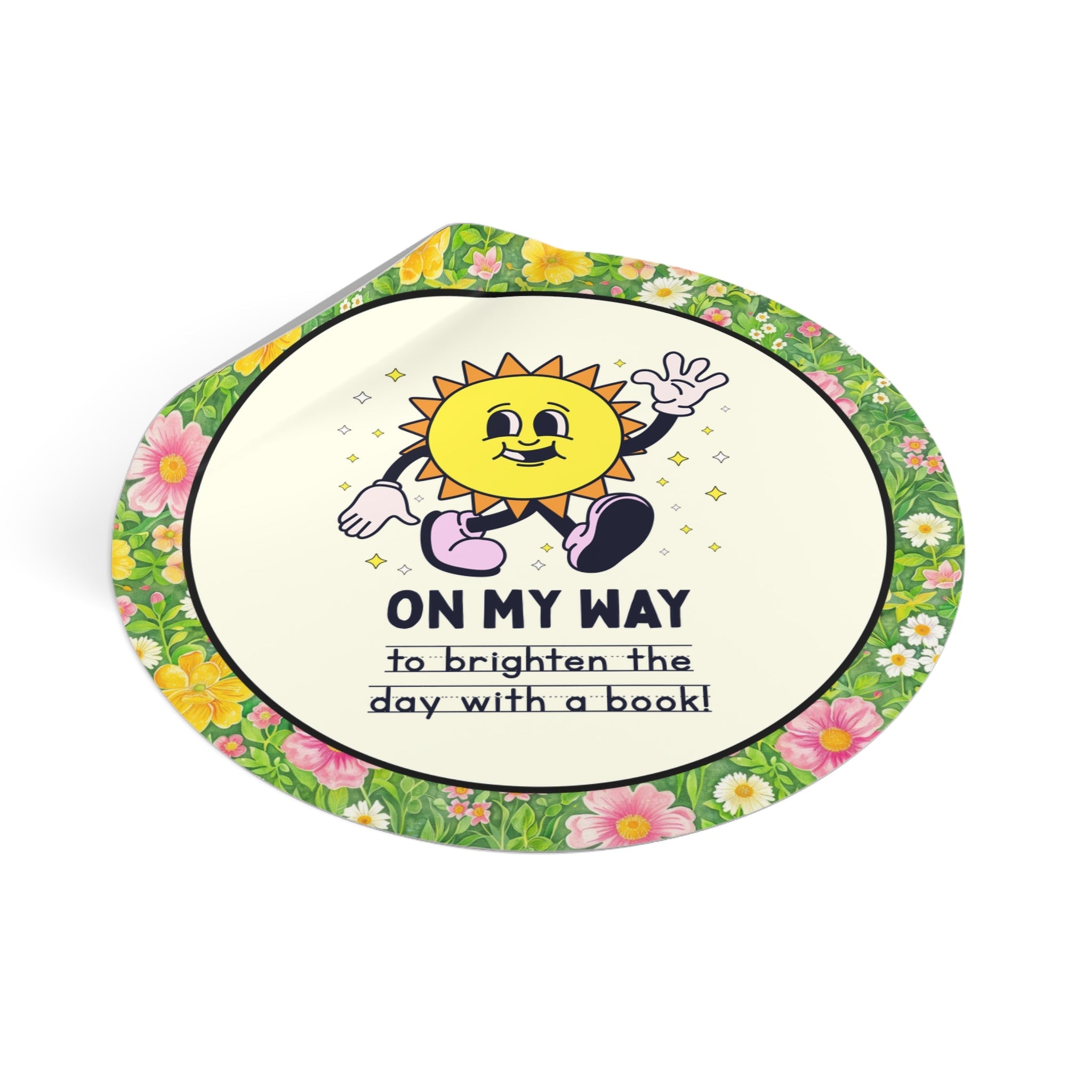 On the Way to Brighten the Day with a Book Sticker: Cute and Funny Nostalgic Bookish Sticker for School Librarian or Reading Teacher, Bookworm Gift - Opal and June