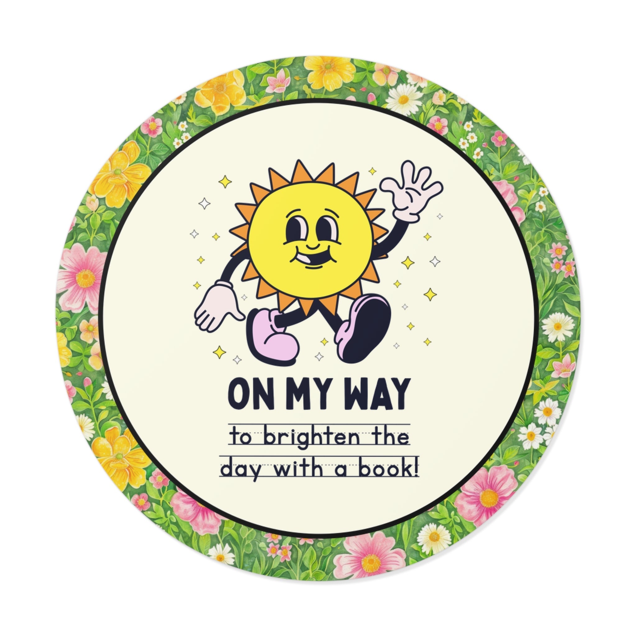 On the Way to Brighten the Day with a Book Sticker: Cute and Funny Nostalgic Bookish Sticker for School Librarian or Reading Teacher, Bookworm Gift - Opal and June