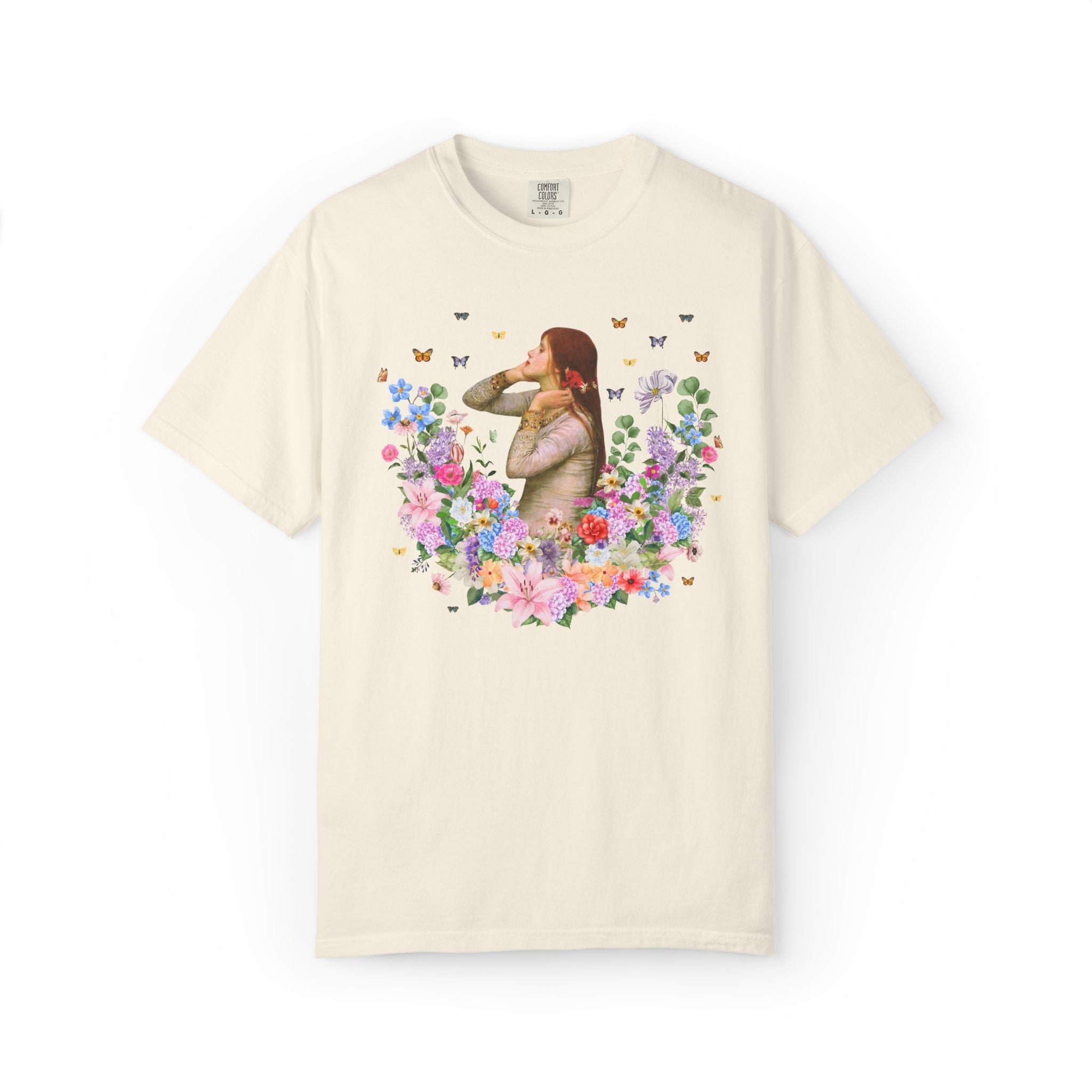Ophelia by John William Waterhouse: Art History Tee Shirt for Book Lover, William Shakespeare Hamlet English Teacher T-Shirt with Flowers - Opal and June