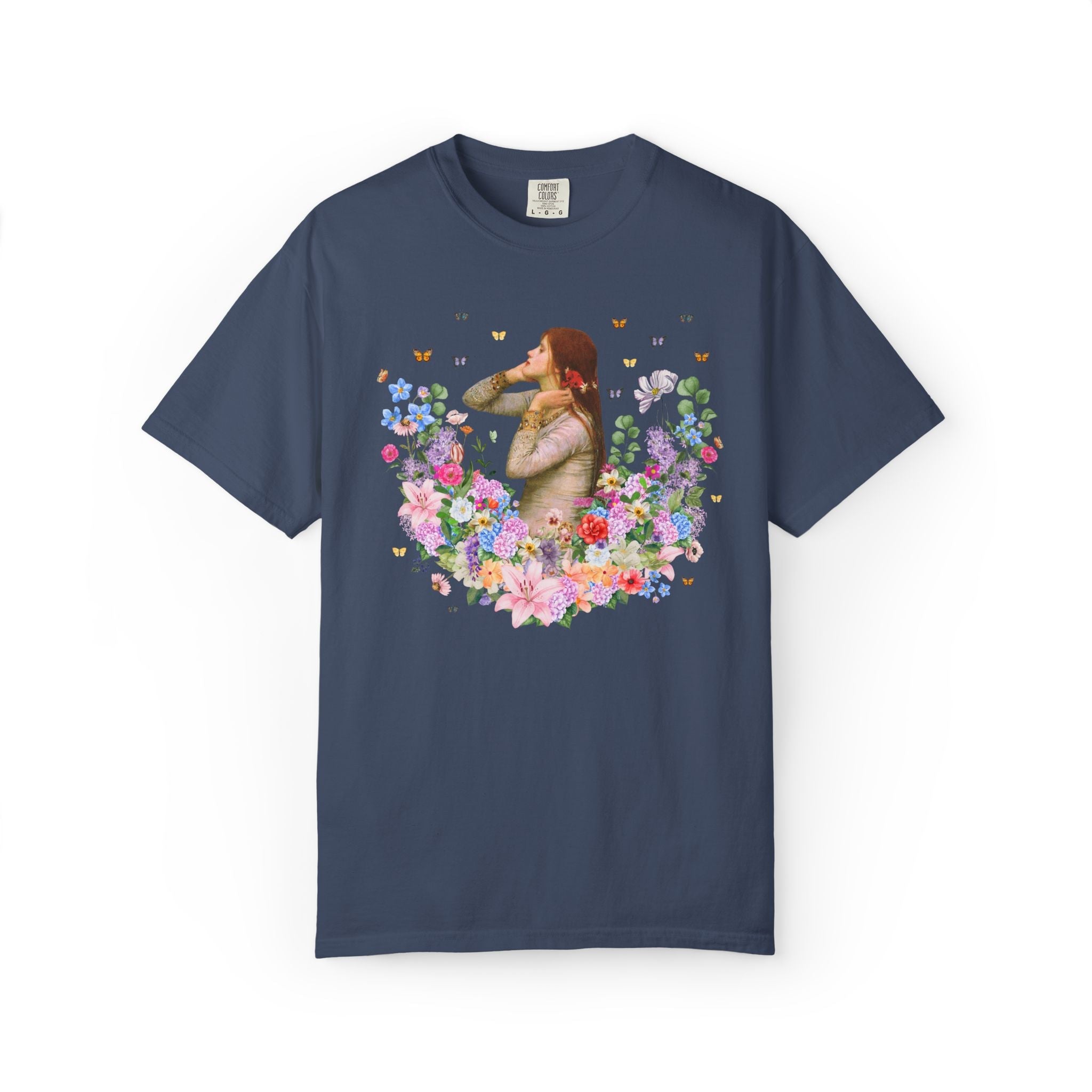 Ophelia by John William Waterhouse: Art History Tee Shirt for Book Lover, William Shakespeare Hamlet English Teacher T-Shirt with Flowers - Opal and June