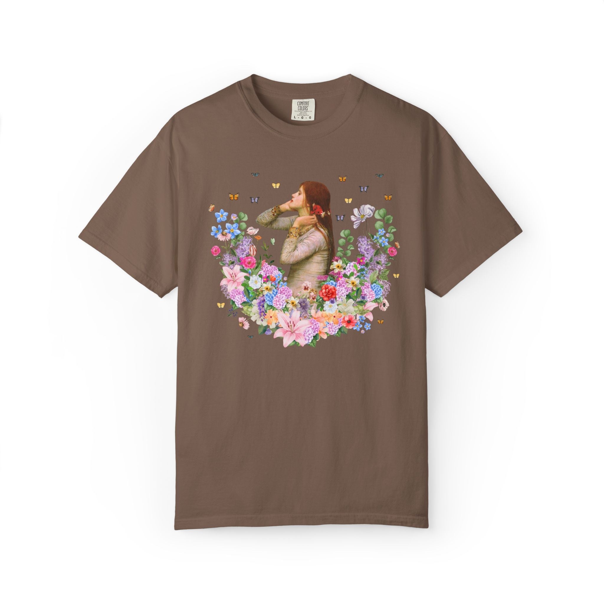 Ophelia by John William Waterhouse: Art History Tee Shirt for Book Lover, William Shakespeare Hamlet English Teacher T-Shirt with Flowers - Opal and June