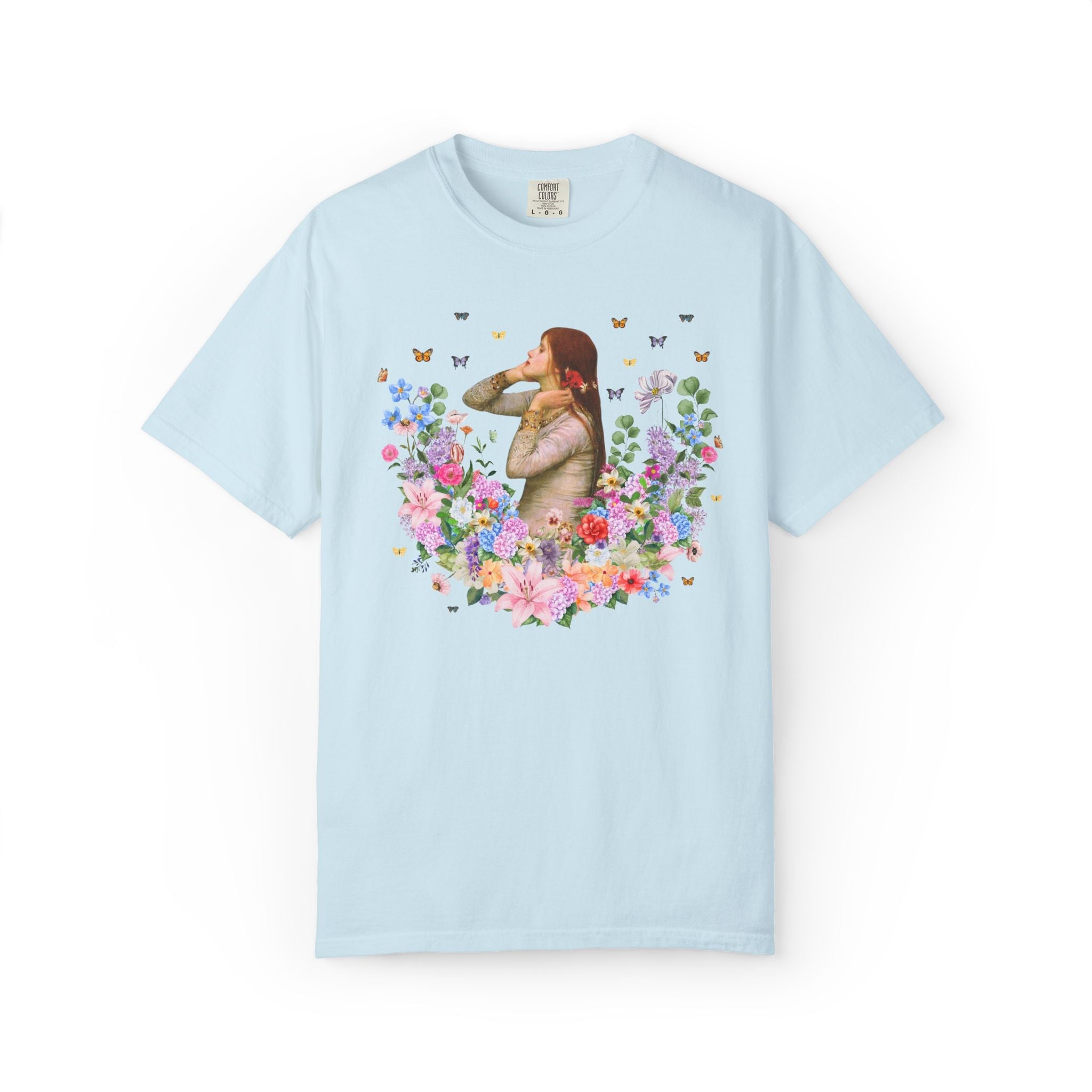 Ophelia by John William Waterhouse: Art History Tee Shirt for Book Lover, William Shakespeare Hamlet English Teacher T-Shirt with Flowers - Opal and June