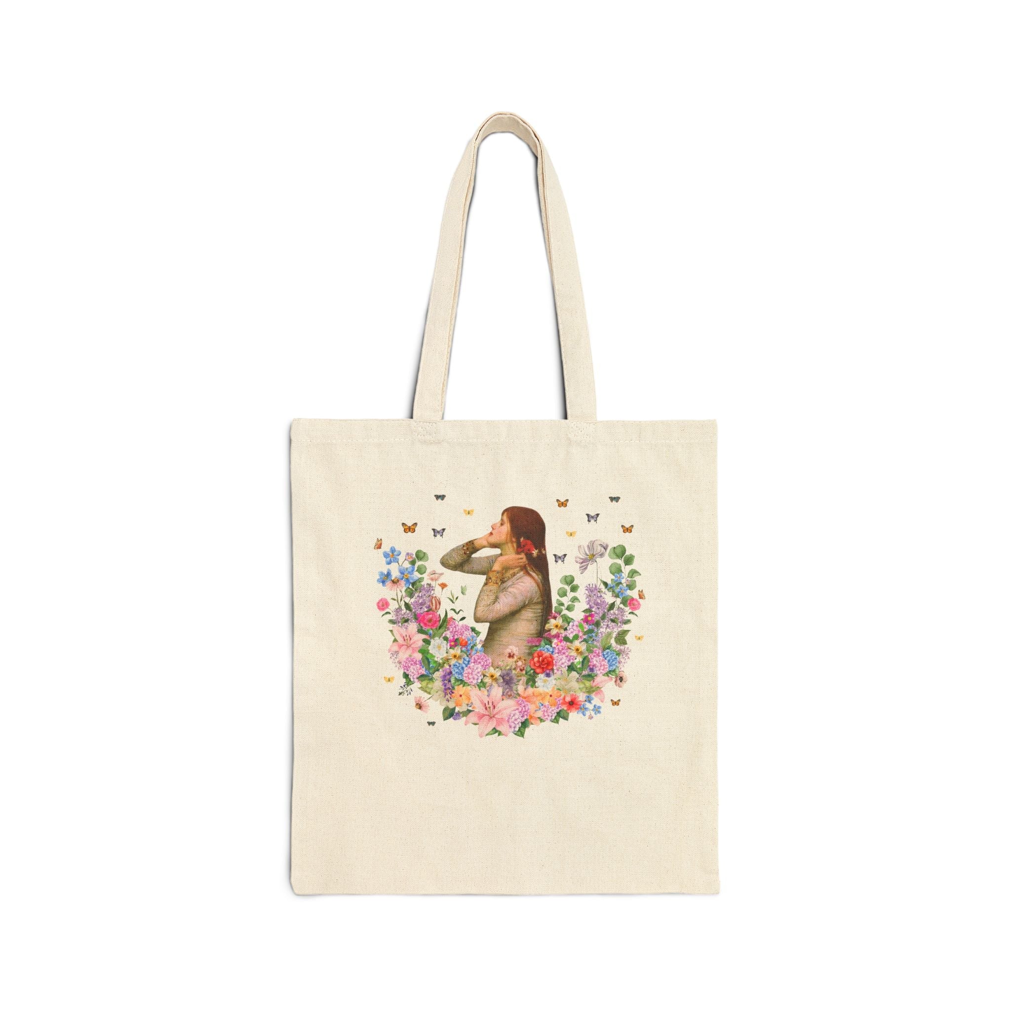 Ophelia by John William Waterhouse: Art History Tote Bag for Book Lover, William Shakespeare Hamlet English Teacher Tote with Flowers - Opal and June