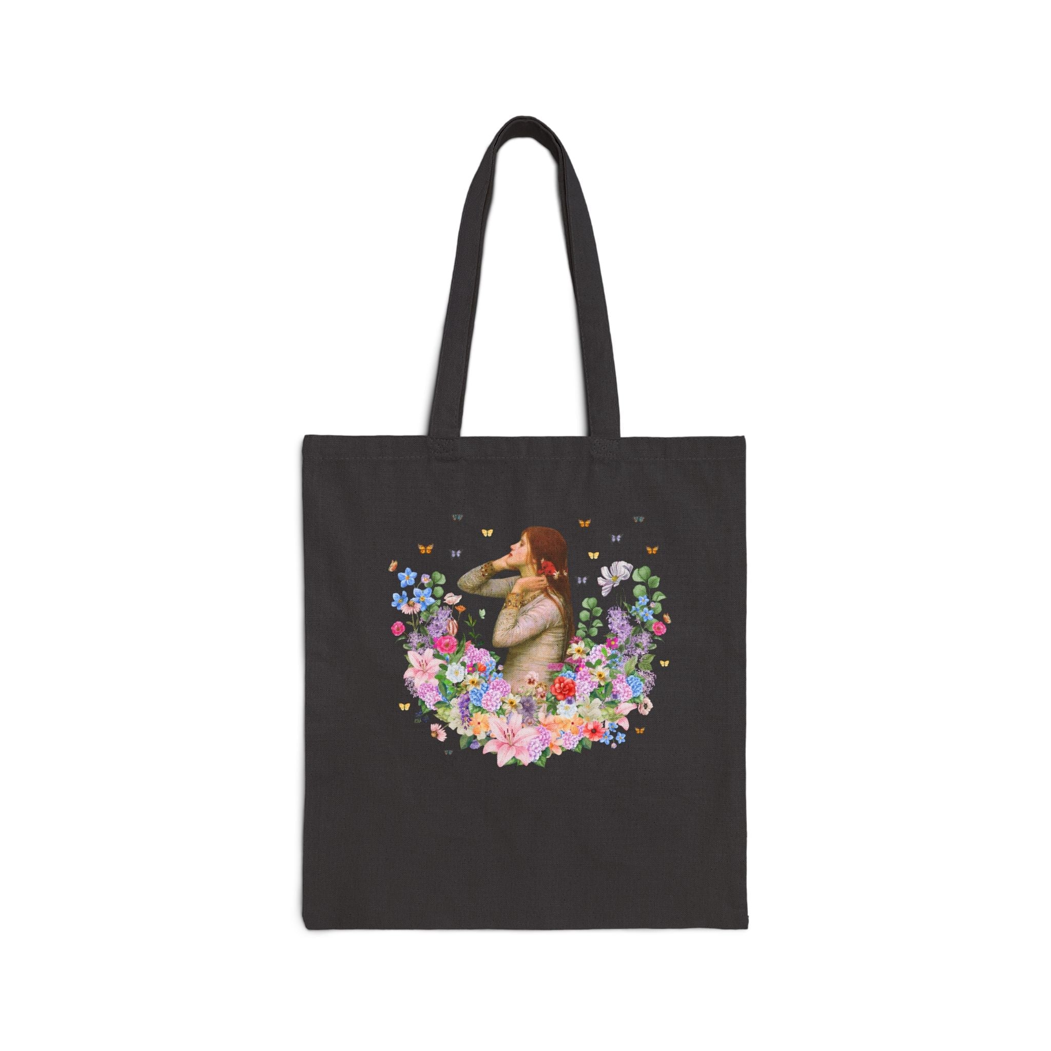 Ophelia by John William Waterhouse: Art History Tote Bag for Book Lover, William Shakespeare Hamlet English Teacher Tote with Flowers - Opal and June