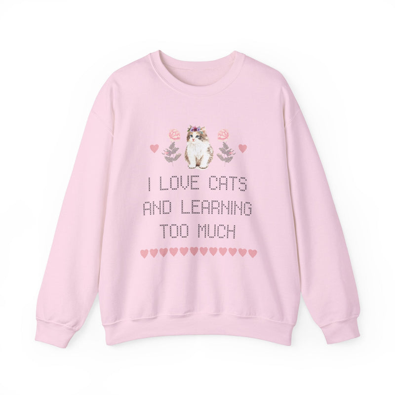 Over - Educated Feminist: Sweatshirt for Under - Loved Millennial Cat Lovers | Cute Women's Rights Sweatshirt, Retro Cross Stitch Style - Opal and June