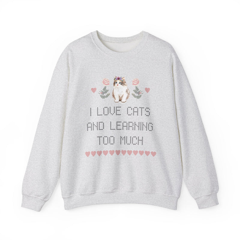 Over - Educated Feminist: Sweatshirt for Under - Loved Millennial Cat Lovers | Cute Women's Rights Sweatshirt, Retro Cross Stitch Style - Opal and June