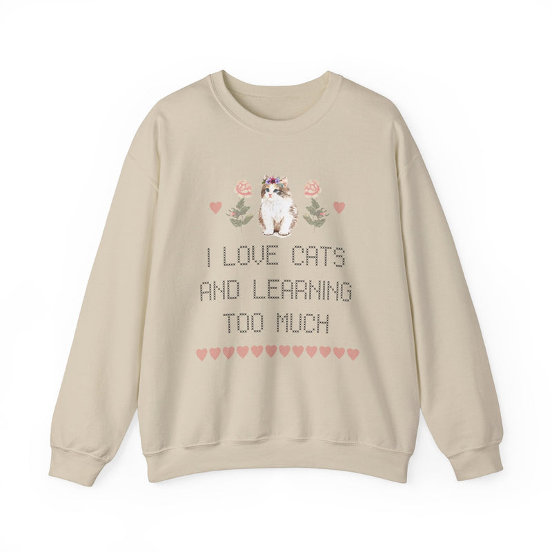 Over - Educated Feminist: Sweatshirt for Under - Loved Millennial Cat Lovers | Cute Women's Rights Sweatshirt, Retro Cross Stitch Style - Opal and June