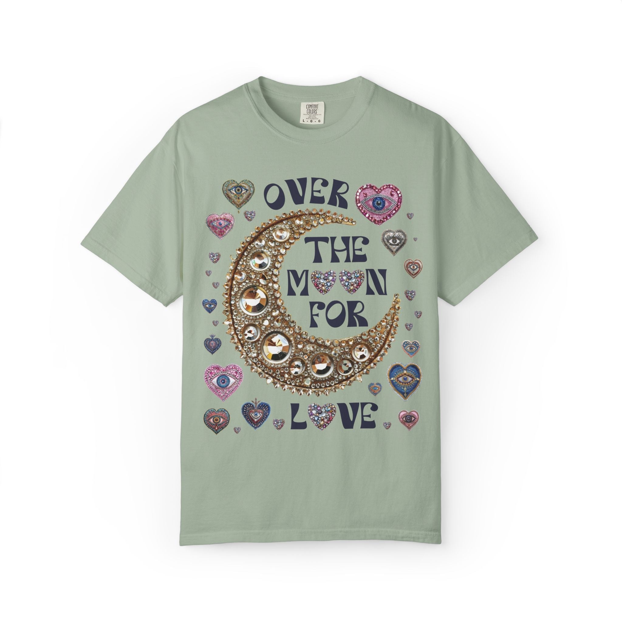 Over the Moon for Love: Silly and Nostalgiic Bachelorette Tee Shirt, Funny Newly Engaged Bride Shirt, Kitschy Celestial Magic Maximalist Tee - Opal and June