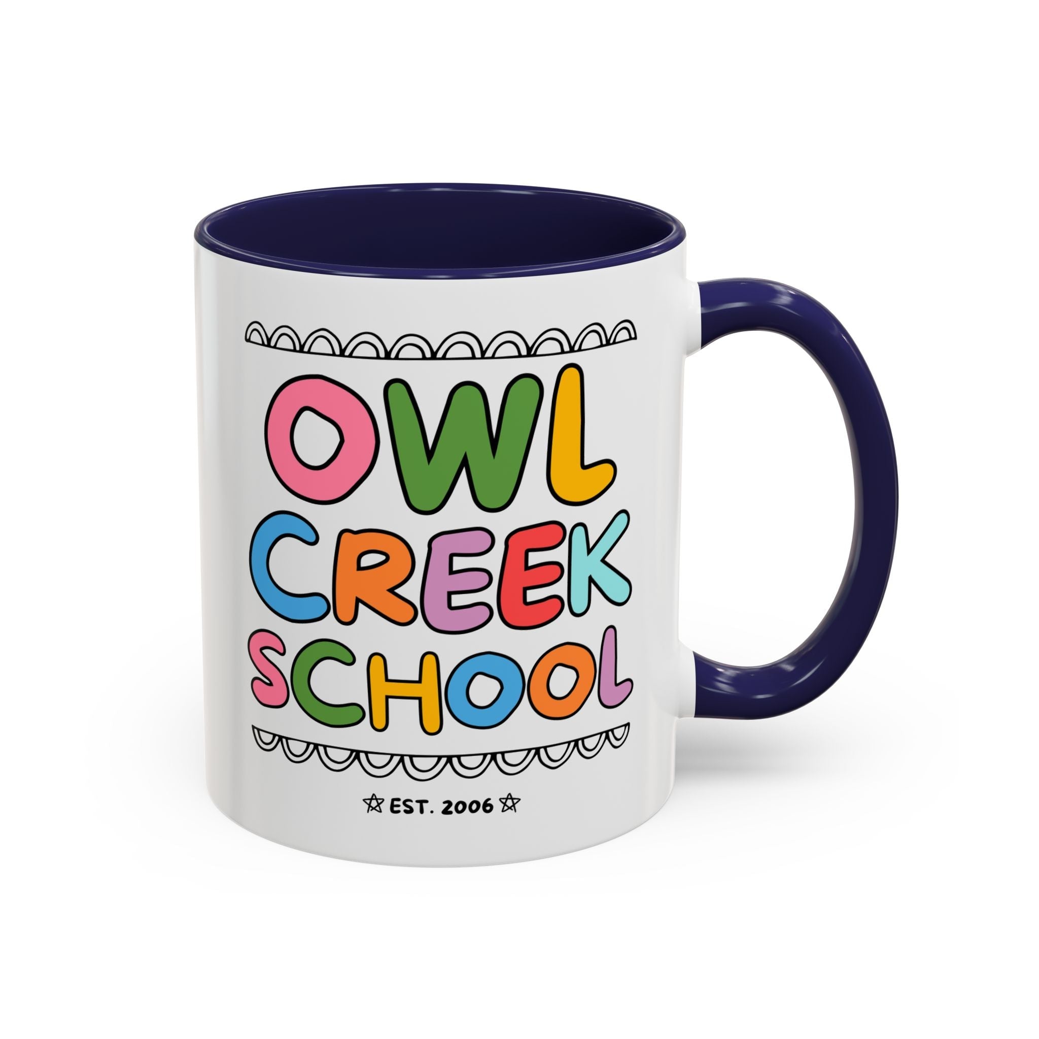 Owl Creek Elementary School 11 Oz Coffee Mug: Rainbow Letters - Opal and June