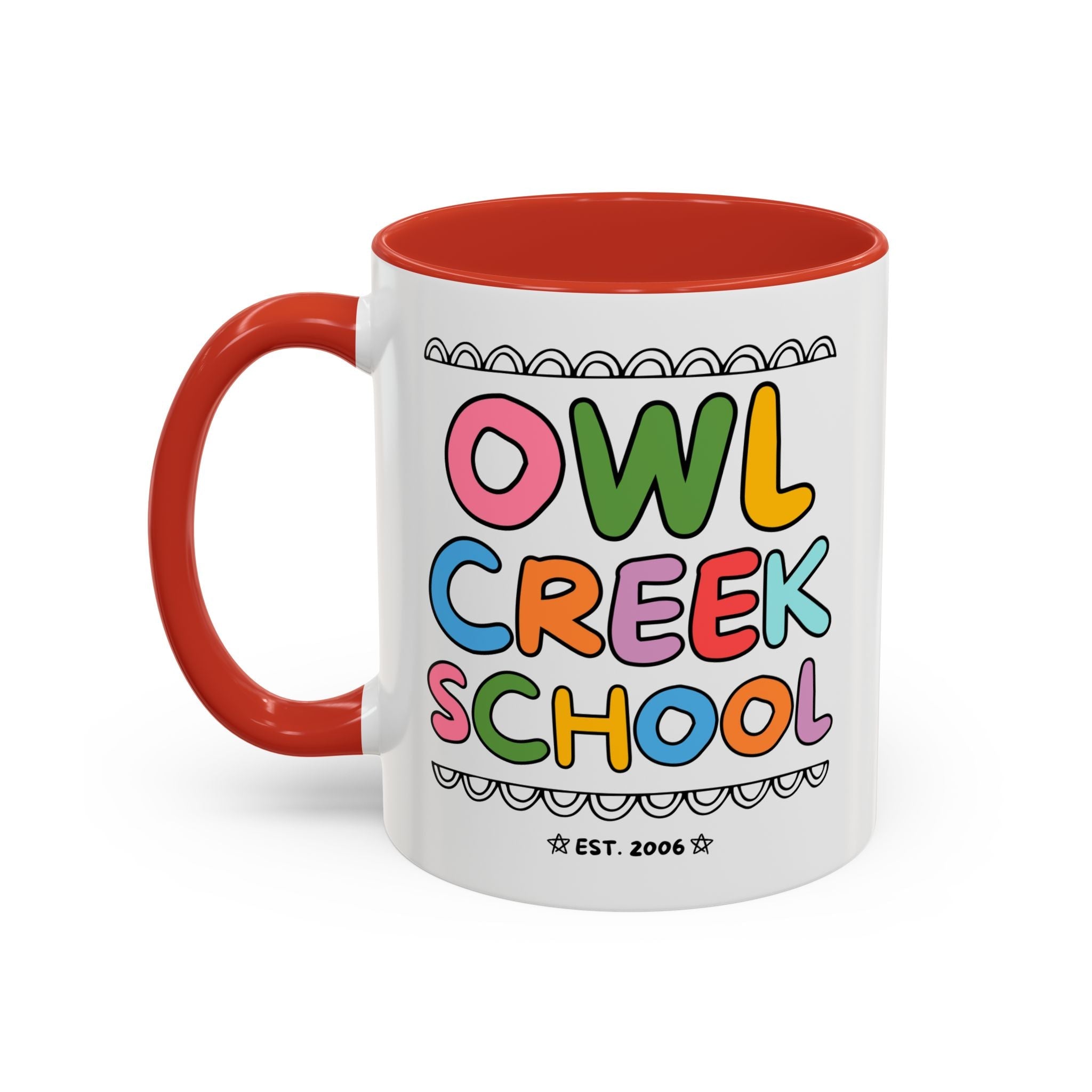 Owl Creek Elementary School 11 Oz Coffee Mug: Rainbow Letters - Opal and June