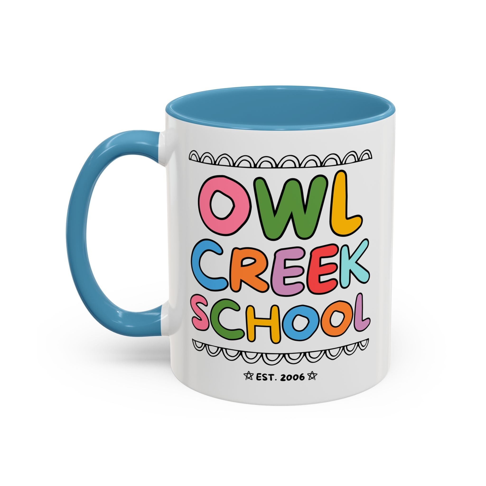 Owl Creek Elementary School 11 Oz Coffee Mug: Rainbow Letters - Opal and June
