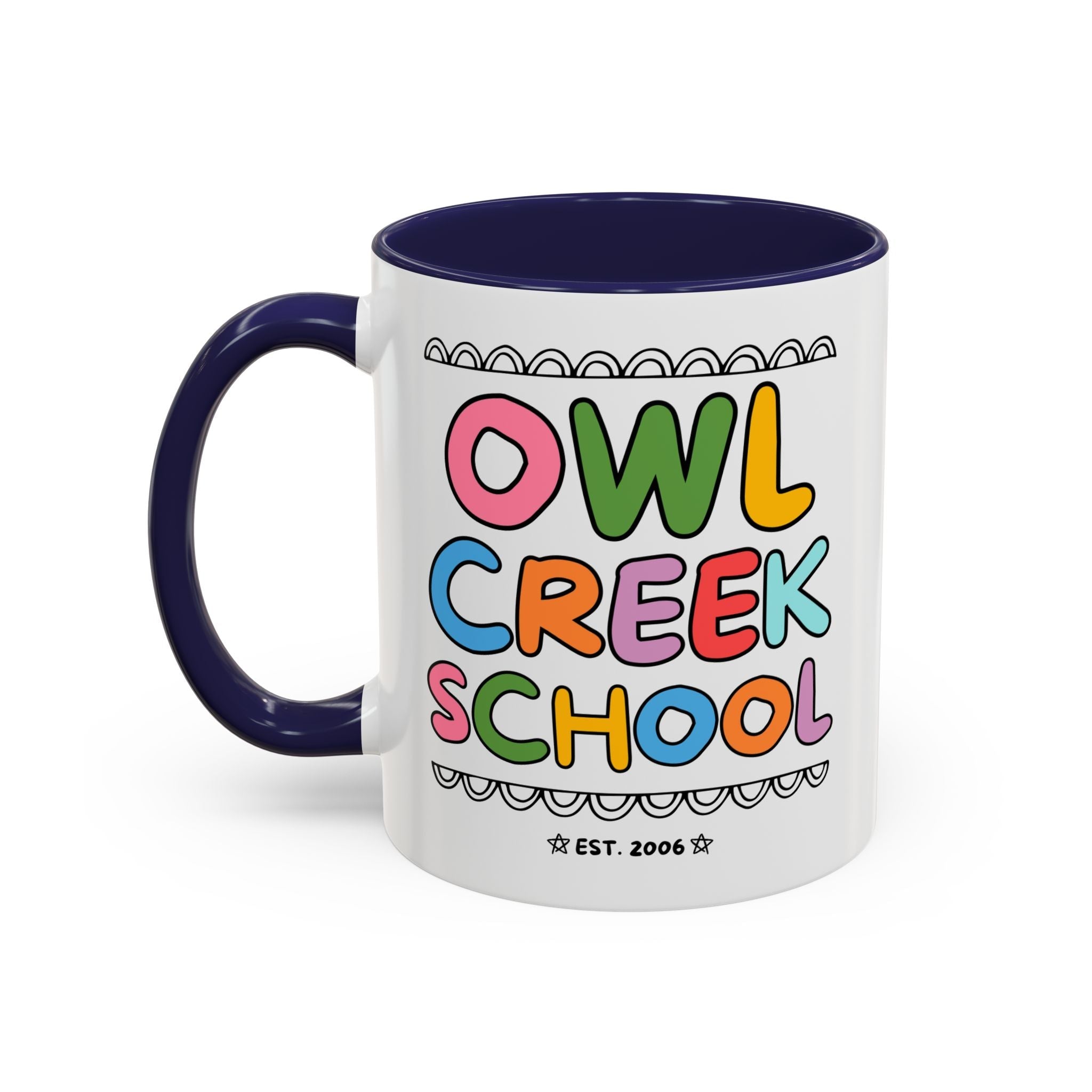 Owl Creek Elementary School 11 Oz Coffee Mug: Rainbow Letters - Opal and June