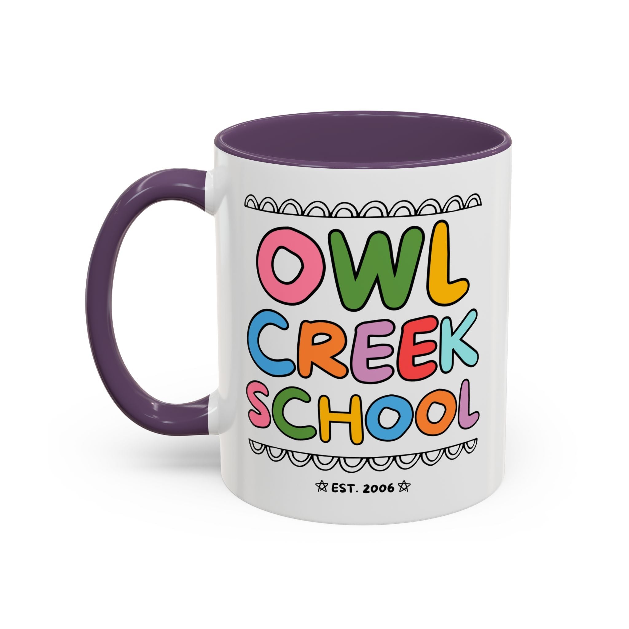 Owl Creek Elementary School 11 Oz Coffee Mug: Rainbow Letters - Opal and June
