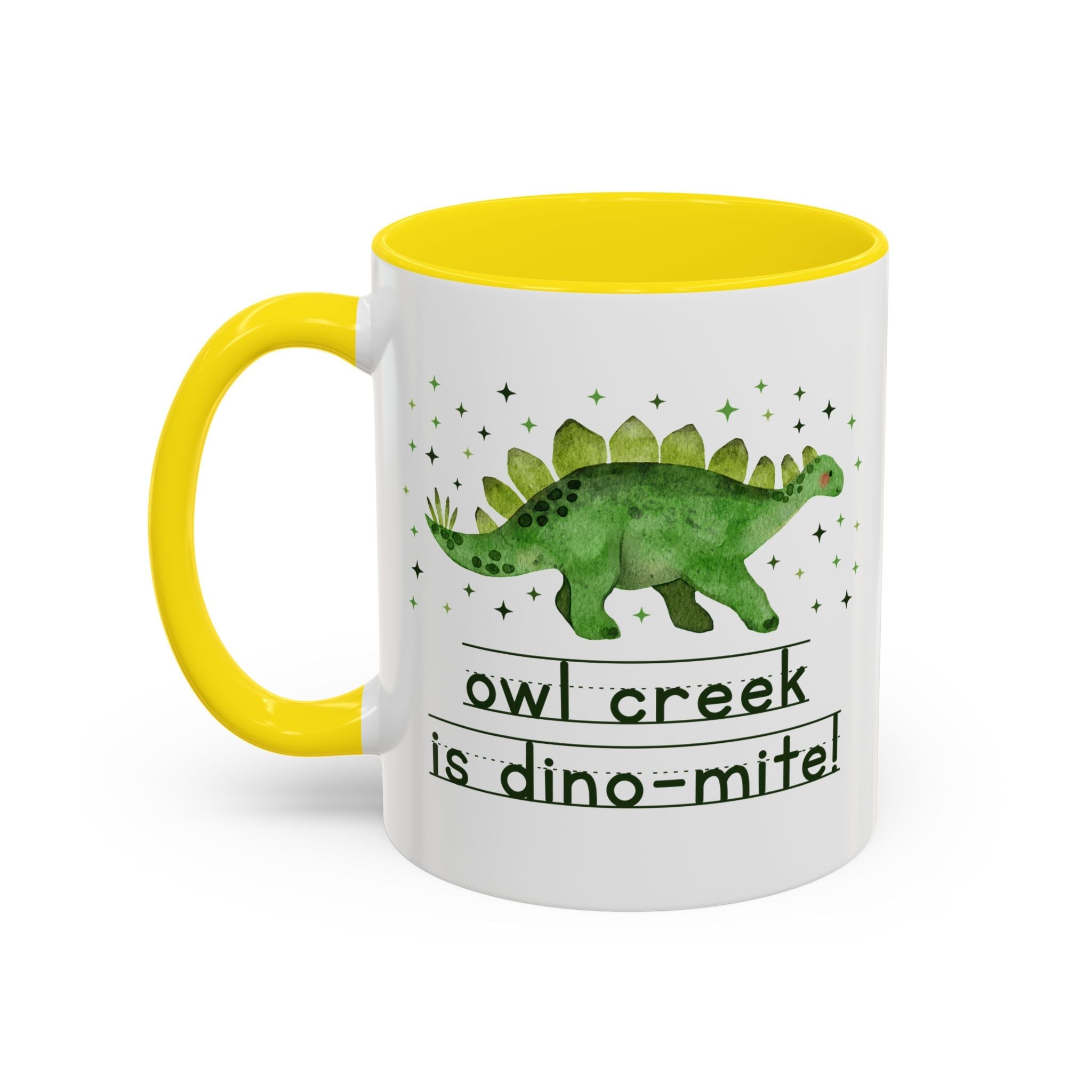 Owl Creek Elementary School Coffee Mug: Owl Creek is Dino - Mite! | FPS + Opal and June 11 Oz Coffee Mug, Fayetteville Public Schools - Opal and June
