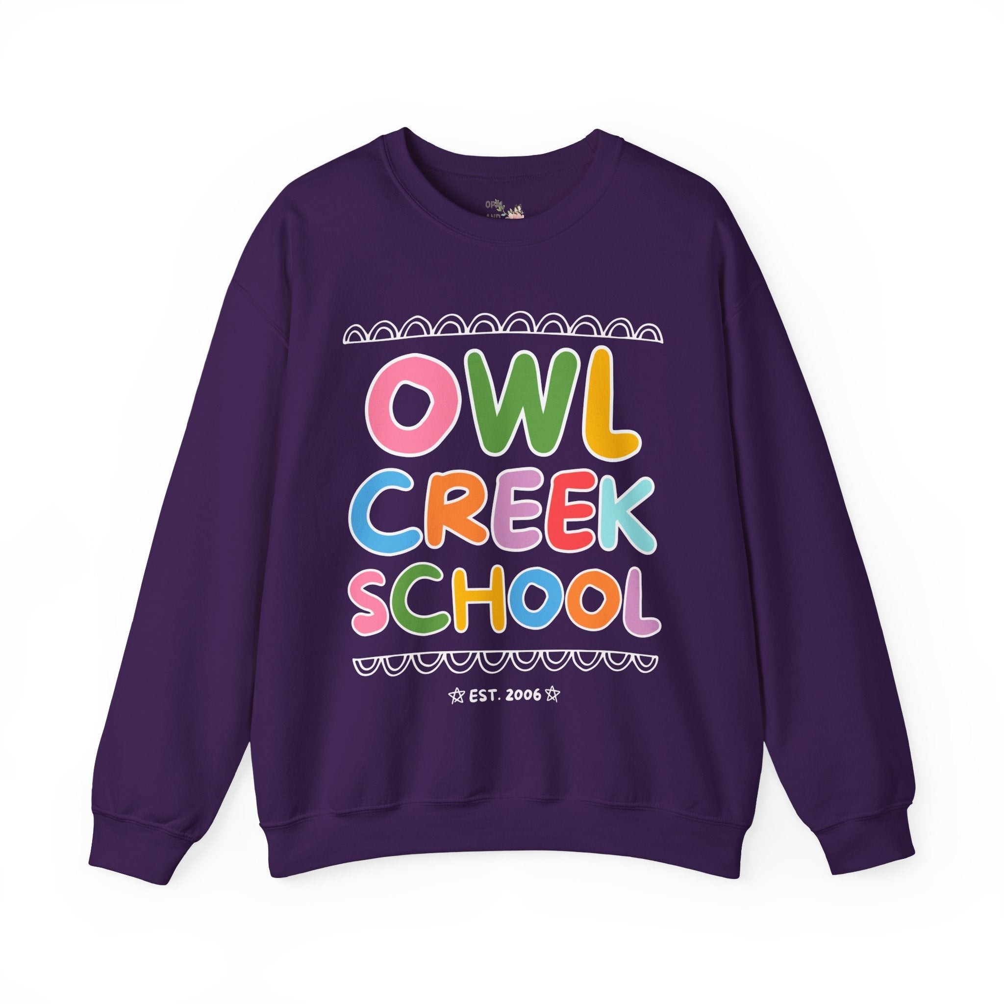 Owl Creek Elementary School Sweatshirt: Rainbow Letters - Opal and June