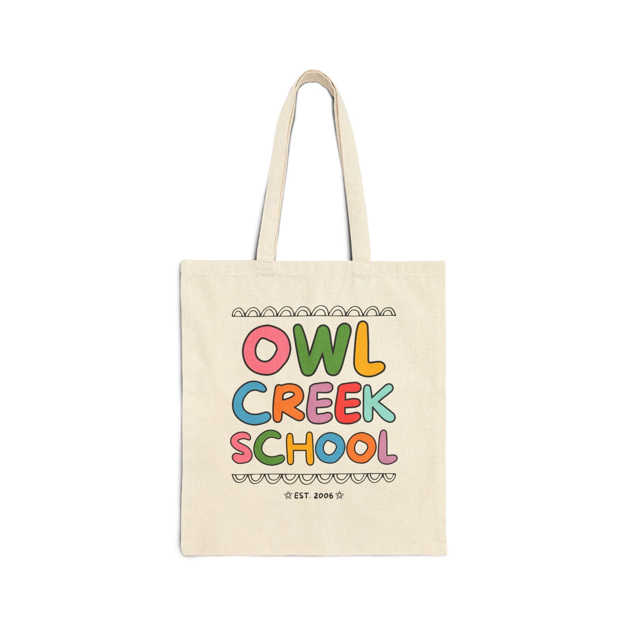 Owl Creek Elementary School Tote Bag: Rainbow Letters - Opal and June