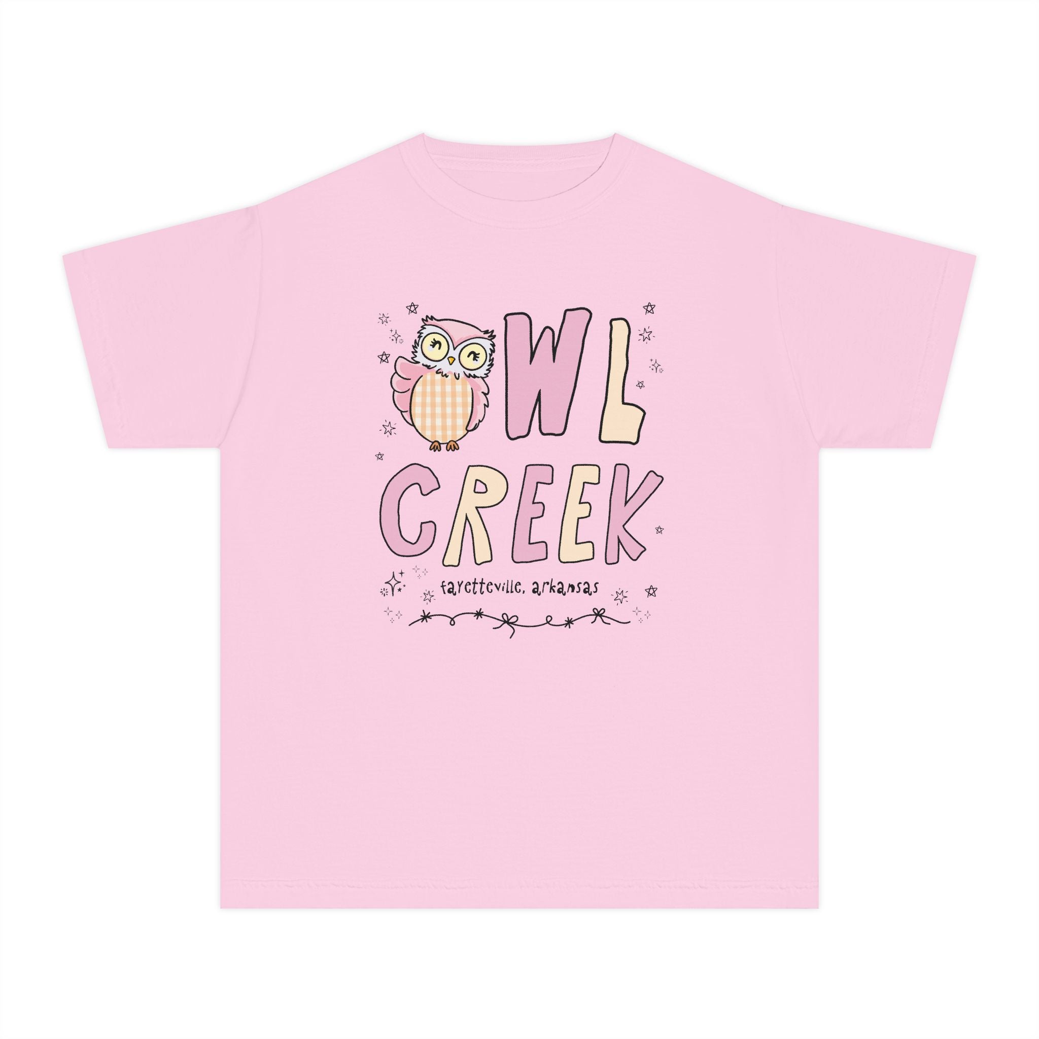 Owl Creek Kids Tee Shirt: Pink and Beige Letters - Opal and June