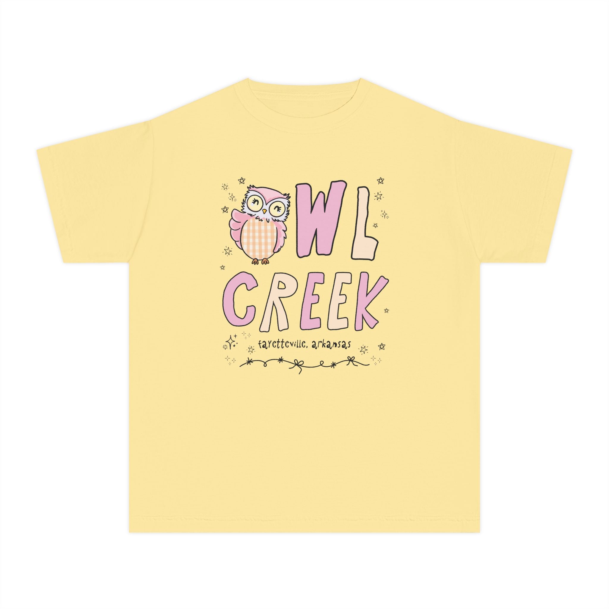 Owl Creek Kids Tee Shirt: Pink and Beige Letters - Opal and June