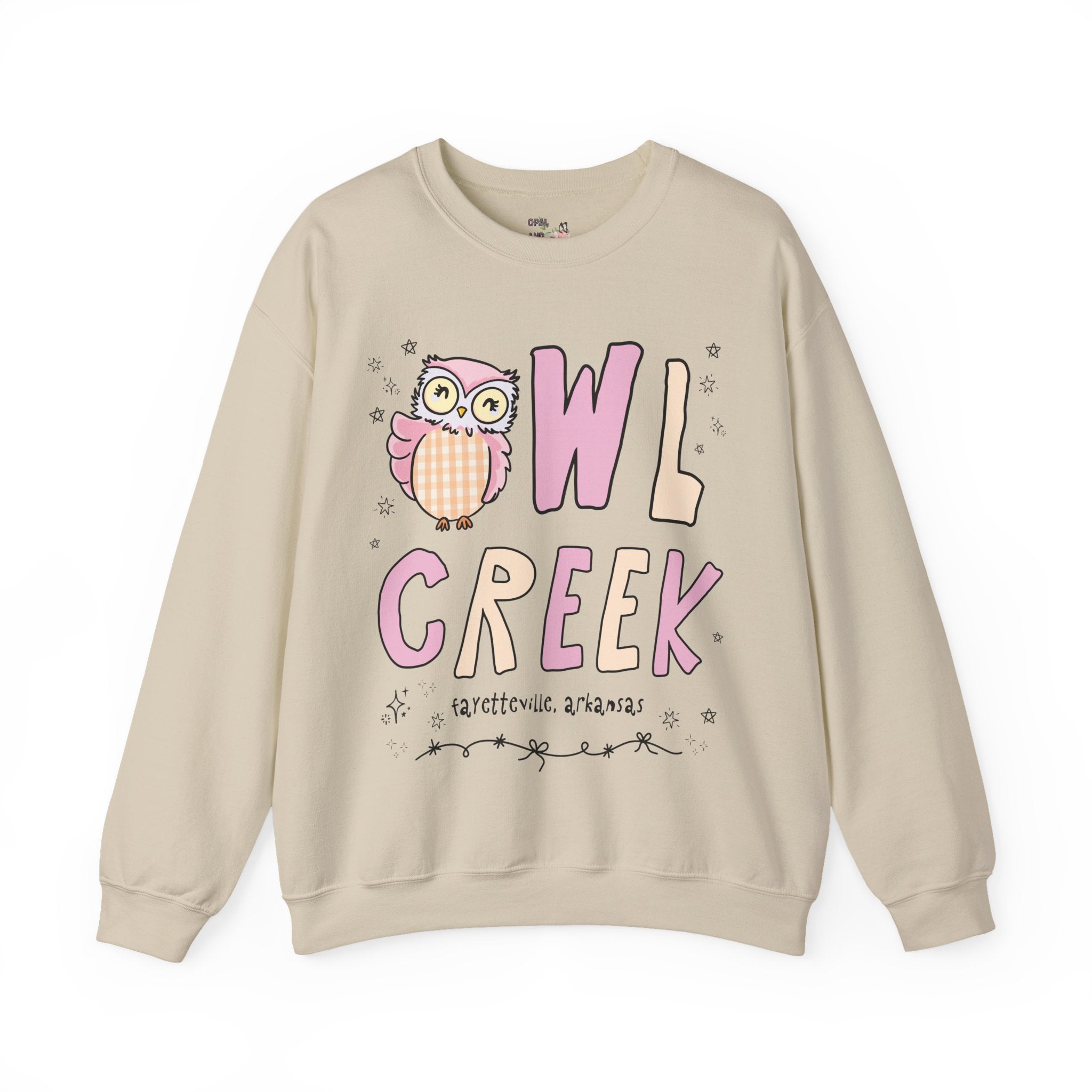 Owl Creek Sweatshirt: Pink and Beige Letters - Opal and June