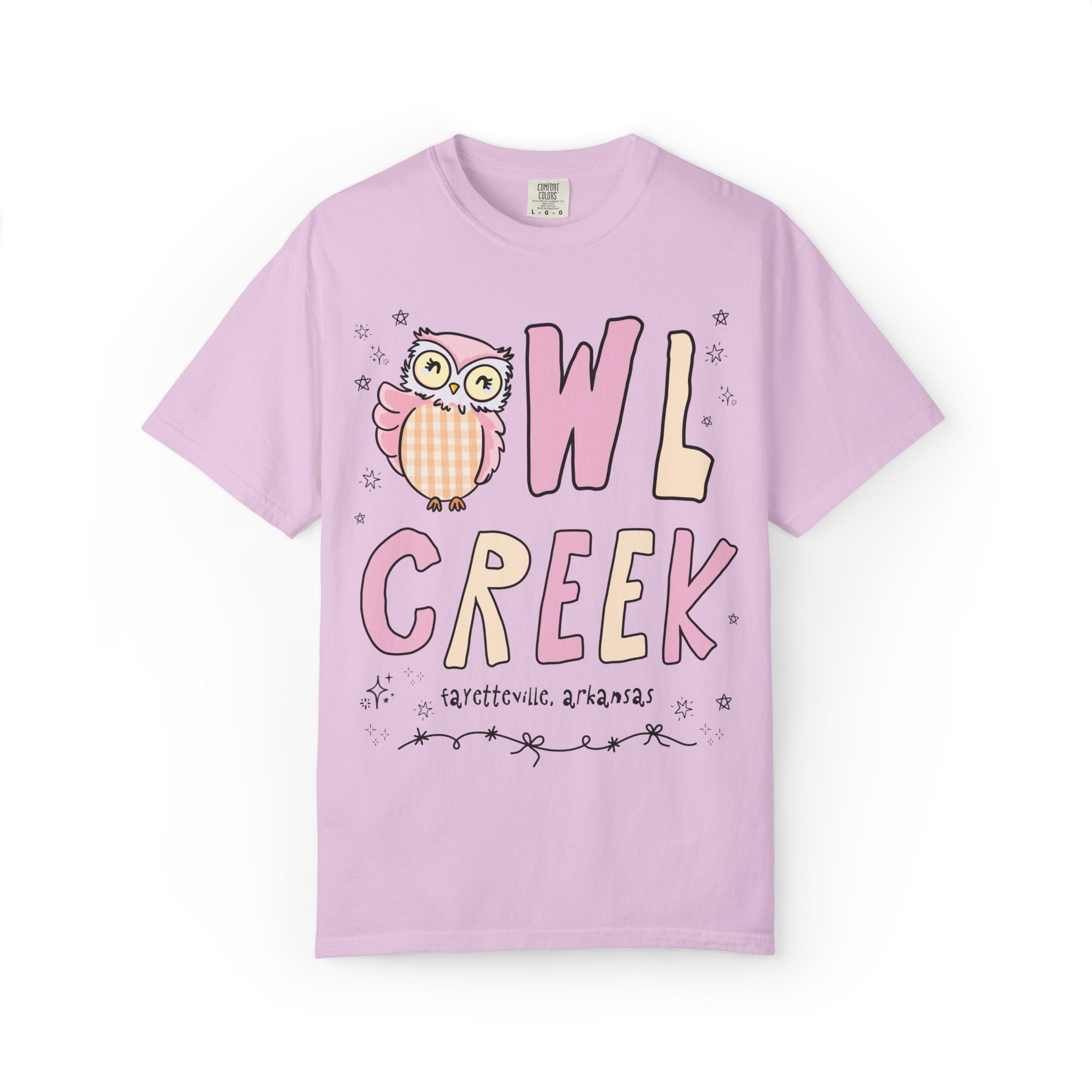 Owl Creek Tee Shirt: Pink and Beige Letters - Opal and June