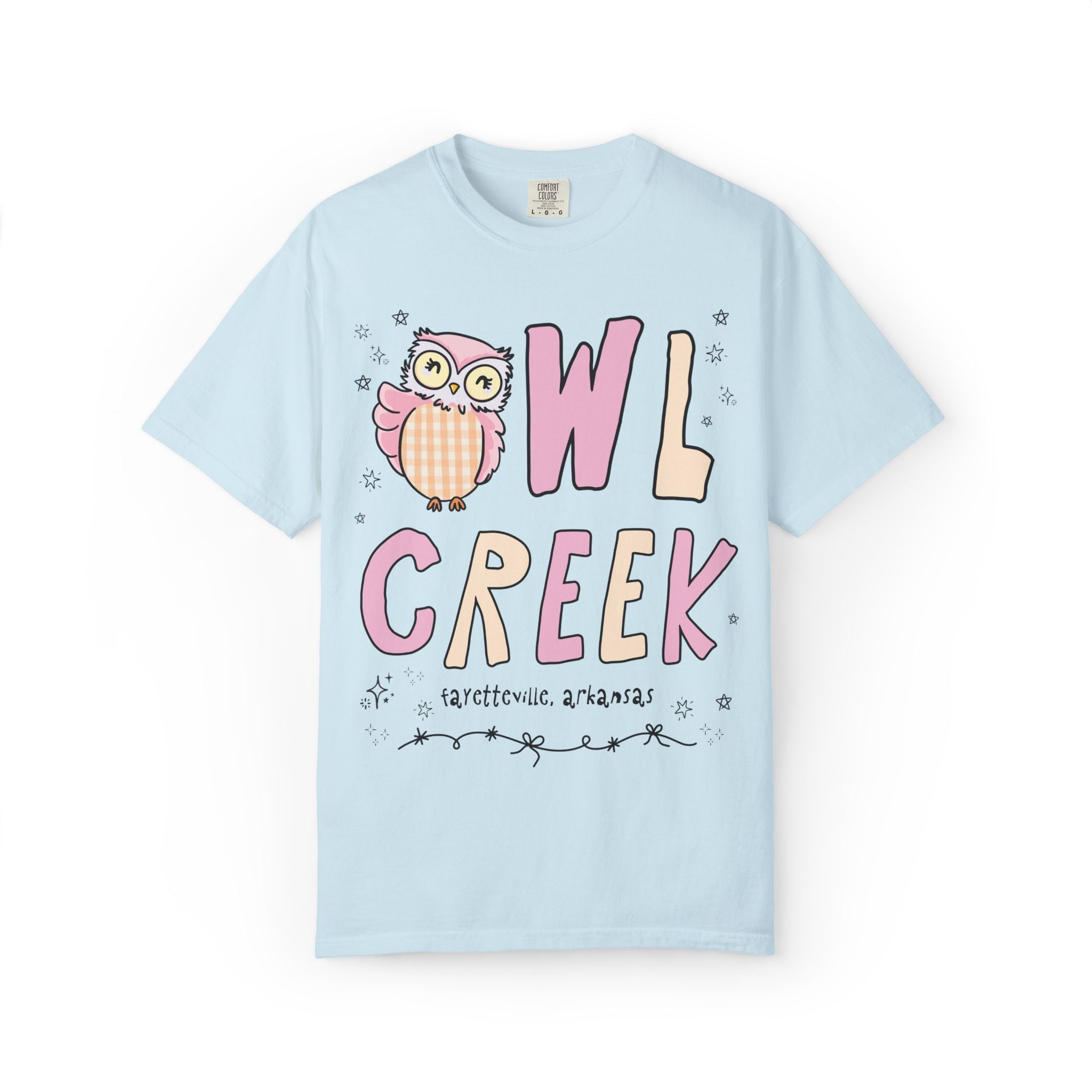 Owl Creek Tee Shirt: Pink and Beige Letters - Opal and June