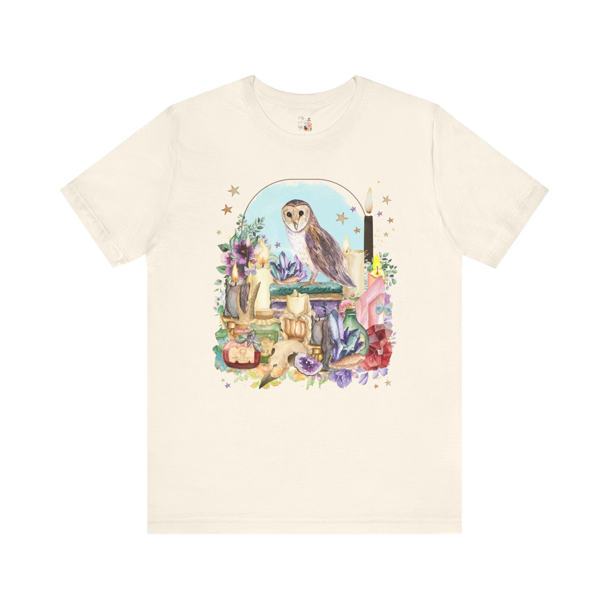 Owl Tee Shirt of Watercolor Owl with Books and Candles, Flowers | Floral Owl T-Shirt with Spooky Owl, Spooky Halloween Tee Shirt, Fall Tee - Opal and June
