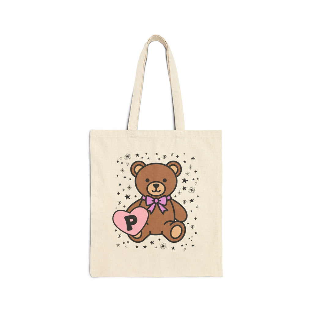 P: Bear Holding a Heart Tote Bag with Initial - Opal and June