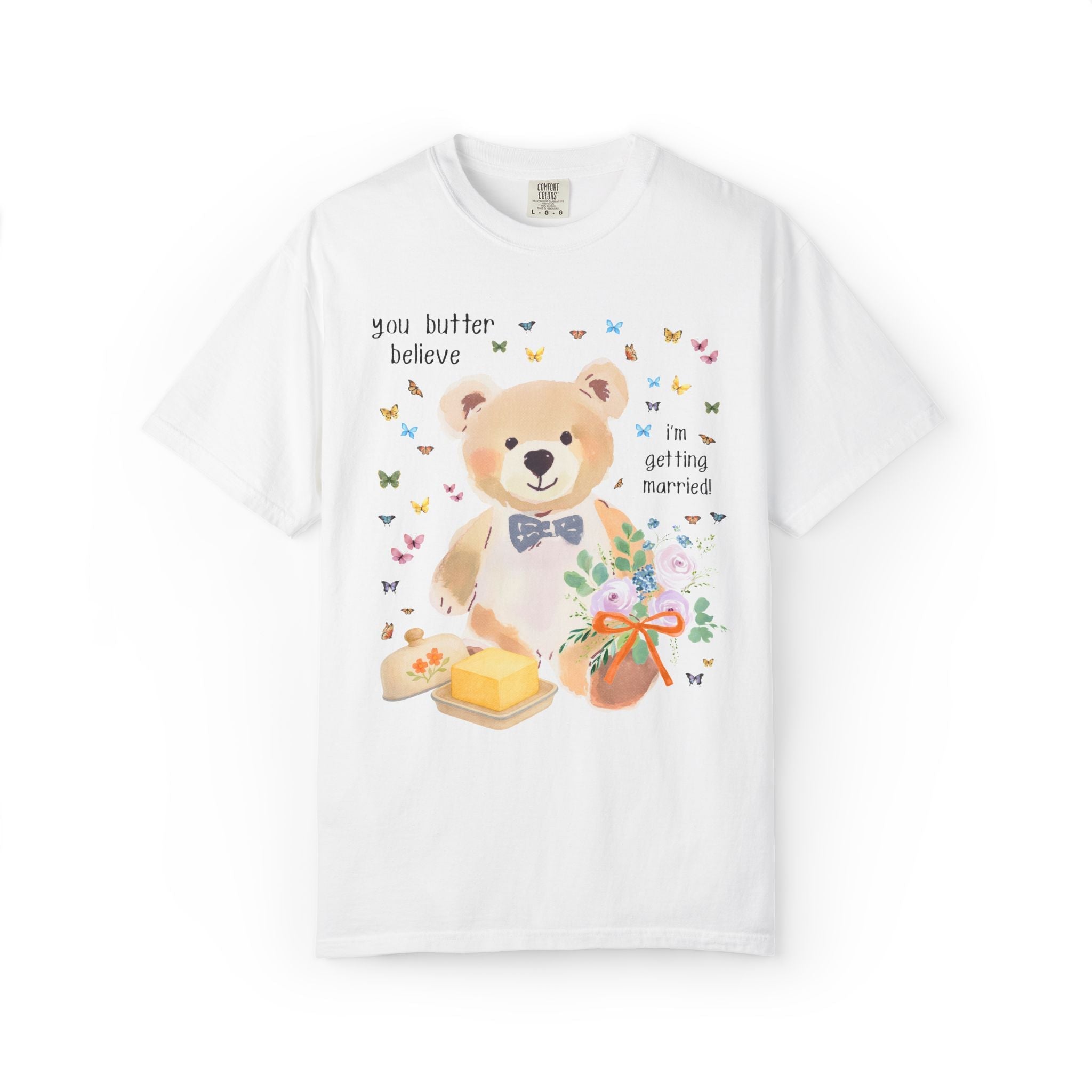 Pastel Bear Bachelorette Tee Shirt for Kitschy Bride, Dopamine Maximalist Animal Lover T-Shirt for Bridal Party, Newly Engaged Bride Tee - Opal and June