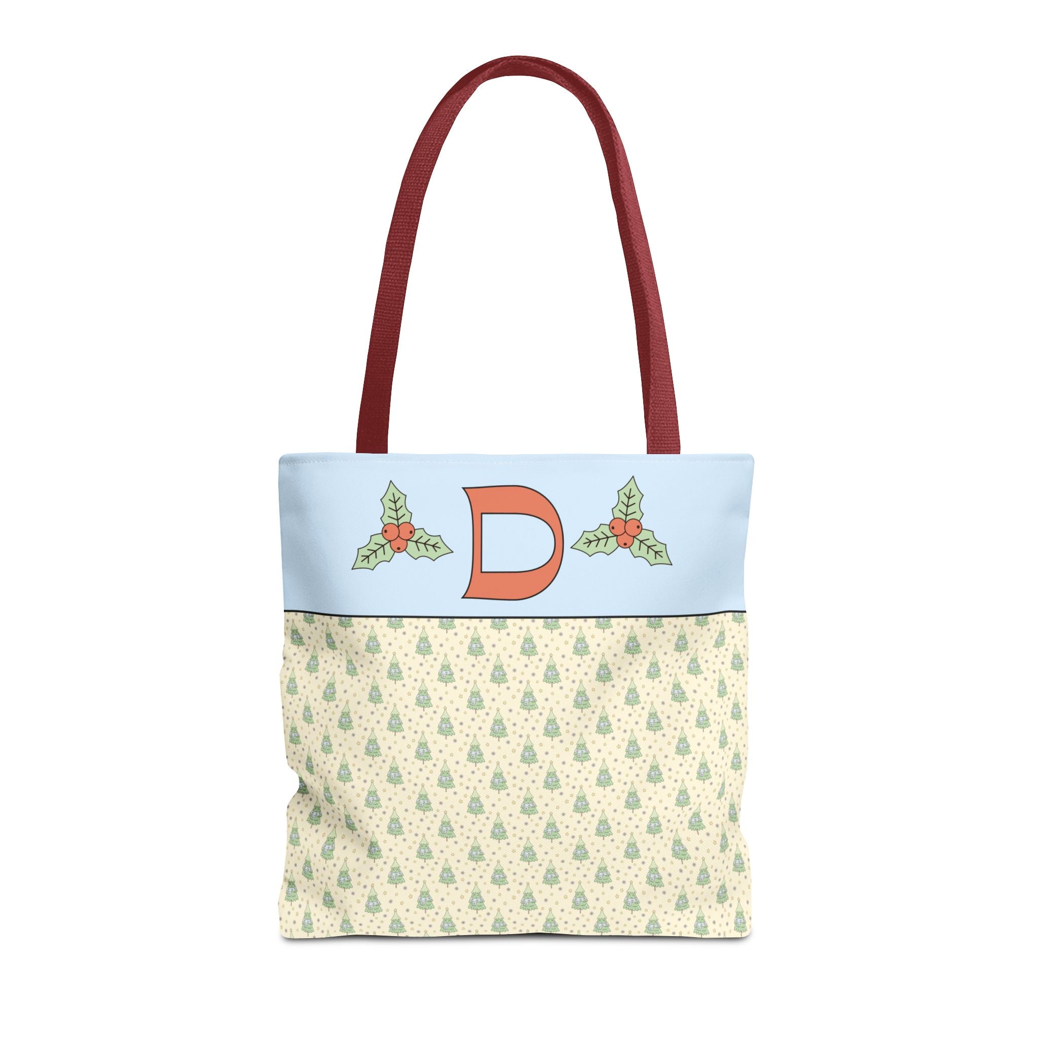Pastel Christmas Tote Bag with Red Handles, Colorful Vintage Aesthetic Matching Tote Bags for Christmas, Cute Holiday Season Bag for Her: D - Opal and June