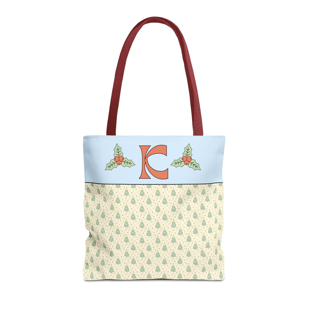 Pastel Christmas Tote Bag with Red Handles, Colorful Vintage Aesthetic Matching Tote Bags for Christmas, Cute Holiday Season Bag for Her: K - Opal and June
