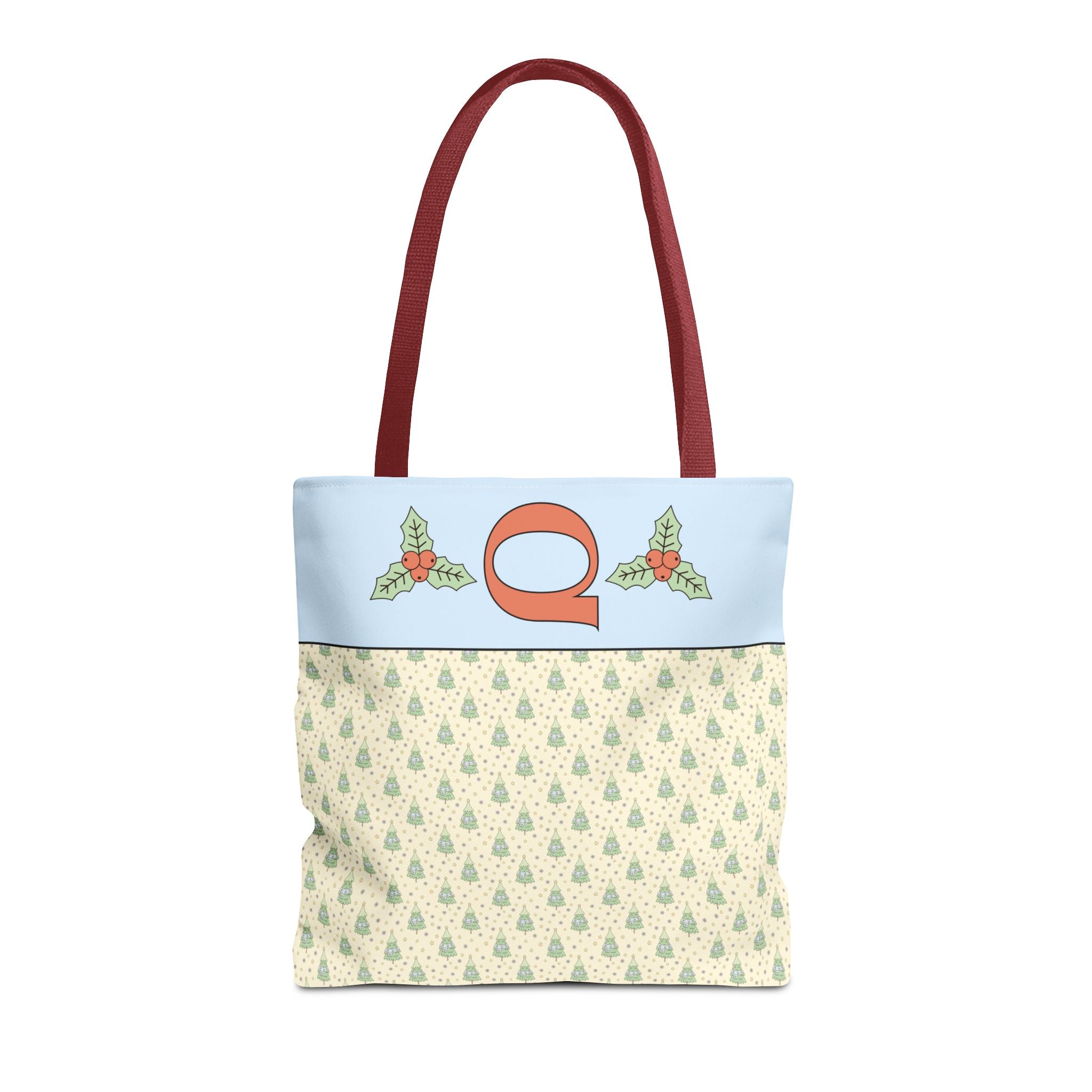 Pastel Christmas Tote Bag with Red Handles, Colorful Vintage Aesthetic Matching Tote Bags for Christmas, Cute Holiday Season Bag for Her: Q - Opal and June