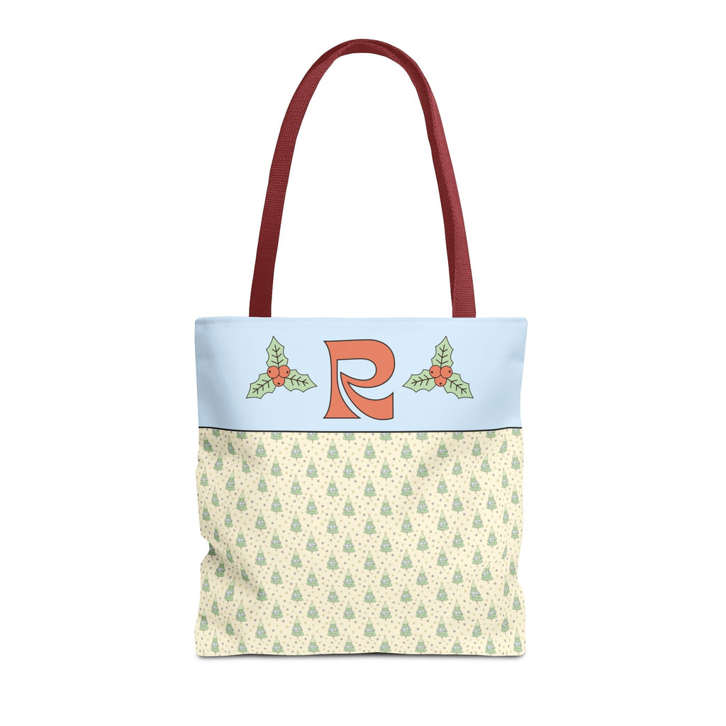 Pastel Christmas Tote Bag with Red Handles, Colorful Vintage Aesthetic Matching Tote Bags for Christmas, Cute Holiday Season Bag for Her: R - Opal and June