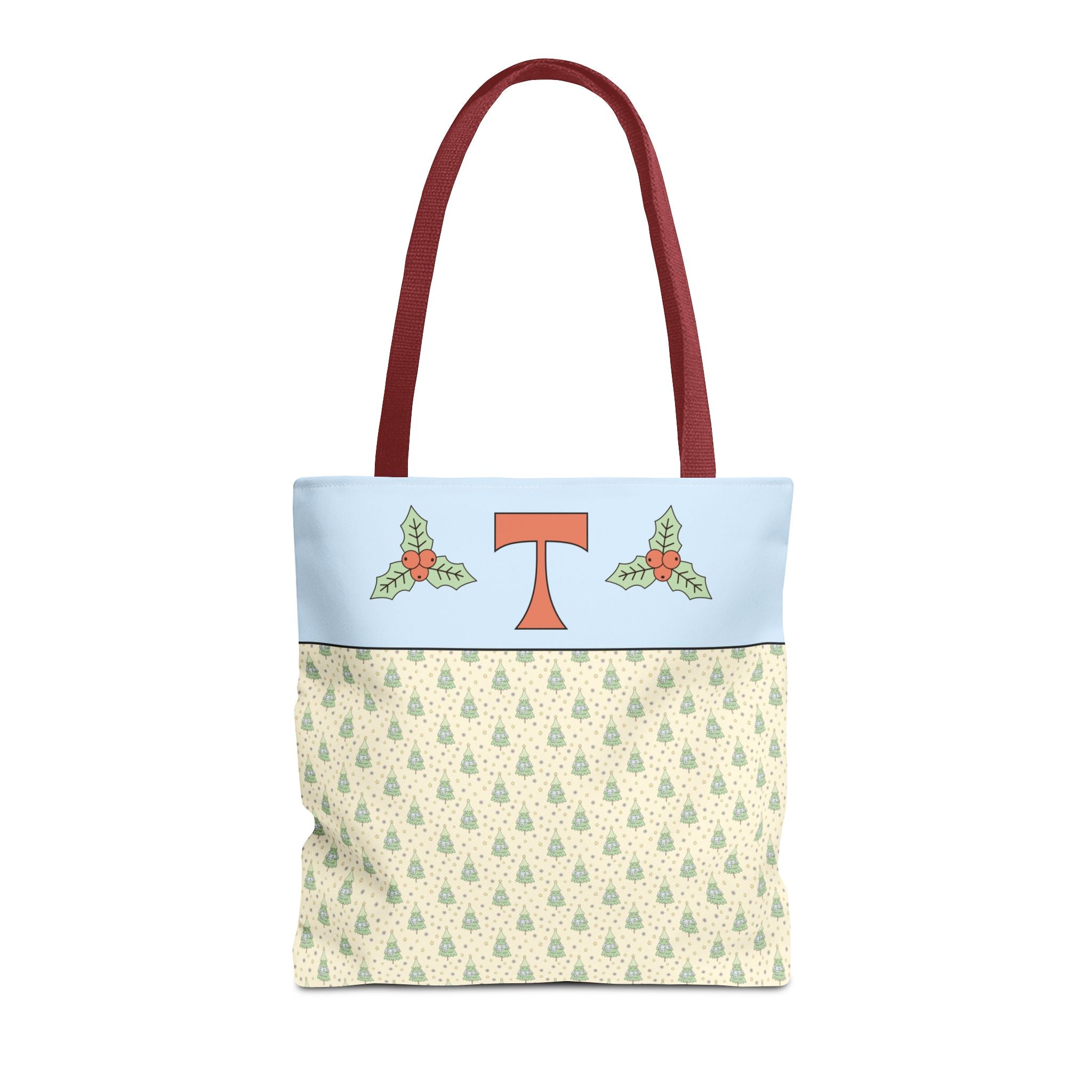 Pastel Christmas Tote Bag with Red Handles, Colorful Vintage Aesthetic Matching Tote Bags for Christmas, Cute Holiday Season Bag for Her: T - Opal and June