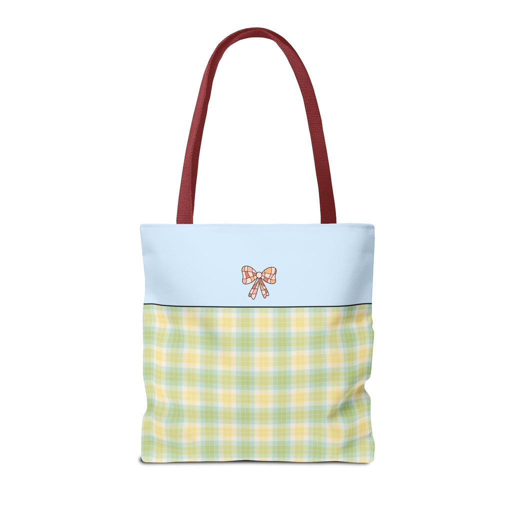Pastel Christmas Tote Bag with Red Handles, Colorful Vintage Aesthetic Matching Tote Bags for Christmas, Cute Holiday Season Bag for Her: X - Opal and June