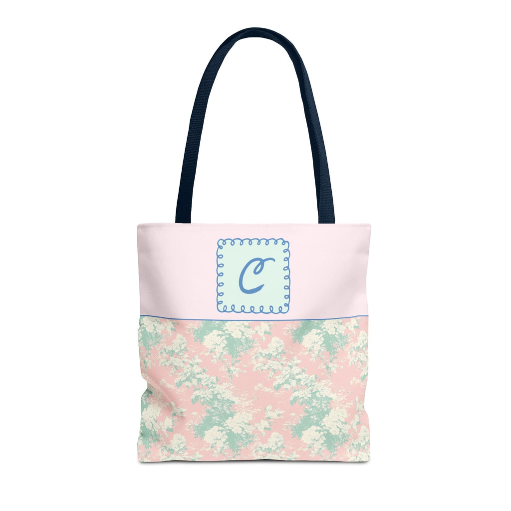 Pastel Eighties Aesthetic Tote Bag with Initial, Colorful Maximalist Tote Bag with Letter in Cute Doodle Frame, Teacher Appreciation Gift: C - Opal and June