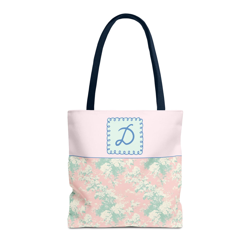 Pastel Eighties Aesthetic Tote Bag with Initial, Colorful Maximalist Tote Bag with Letter in Cute Doodle Frame, Teacher Appreciation Gift: D - Opal and June