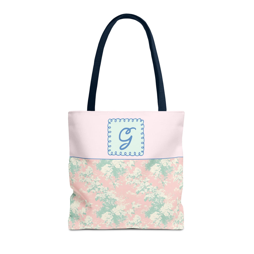 Pastel Eighties Aesthetic Tote Bag with Initial, Colorful Maximalist Tote Bag with Letter in Cute Doodle Frame, Teacher Appreciation Gift: G - Opal and June
