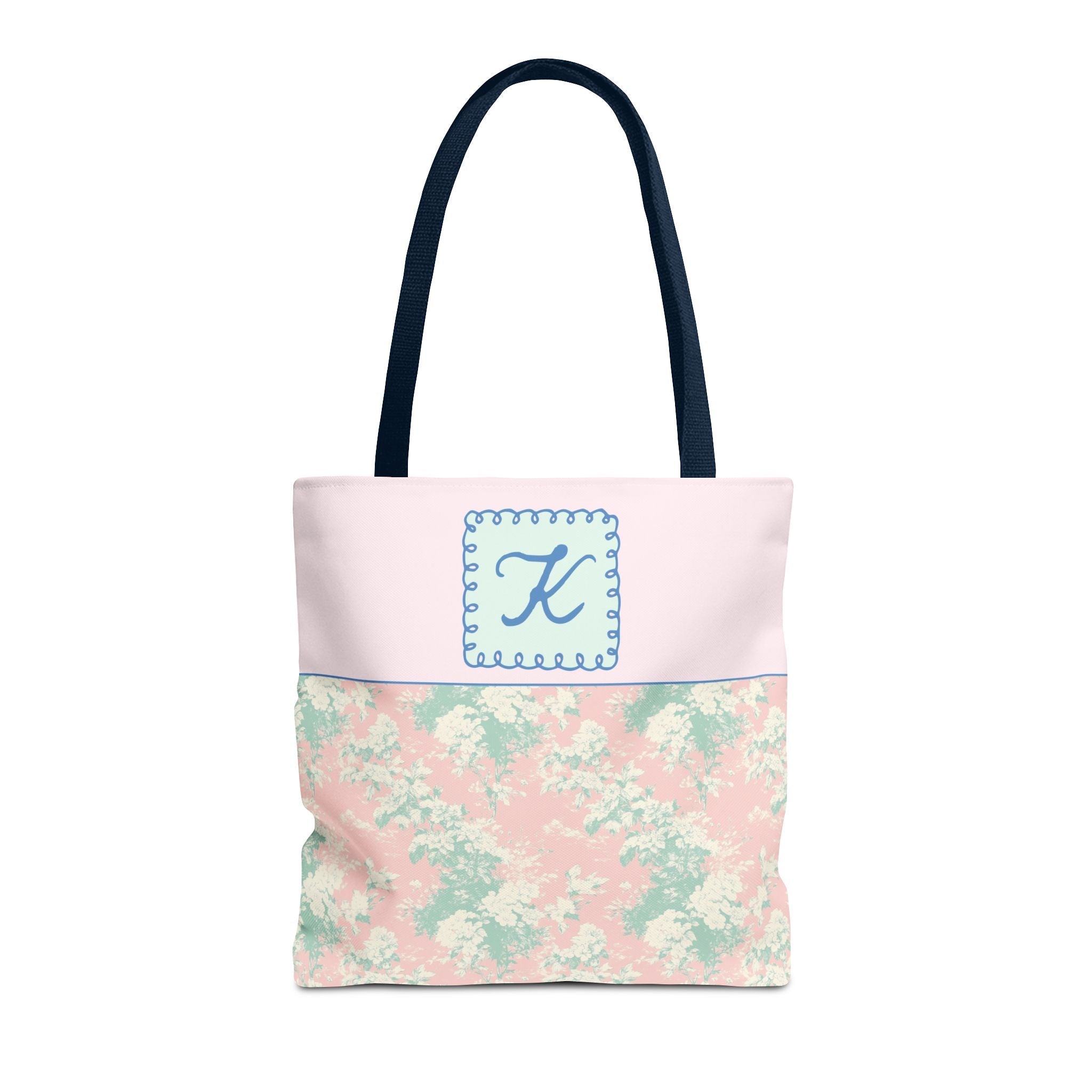 Pastel Eighties Aesthetic Tote Bag with Initial, Colorful Maximalist Tote Bag with Letter in Cute Doodle Frame, Teacher Appreciation Gift: K - Opal and June