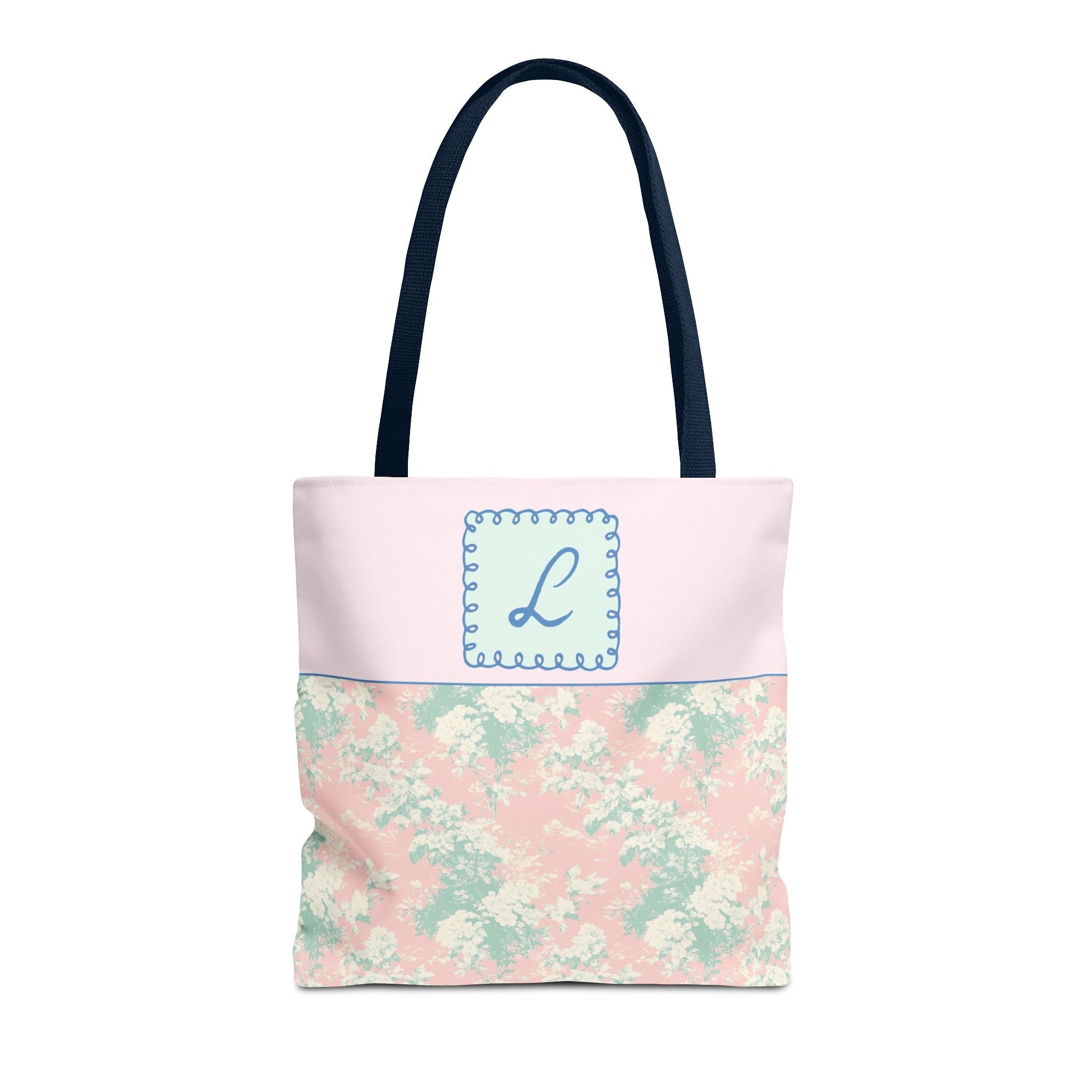 Pastel Eighties Aesthetic Tote Bag with Initial, Colorful Maximalist Tote Bag with Letter in Cute Doodle Frame, Teacher Appreciation Gift: L - Opal and June