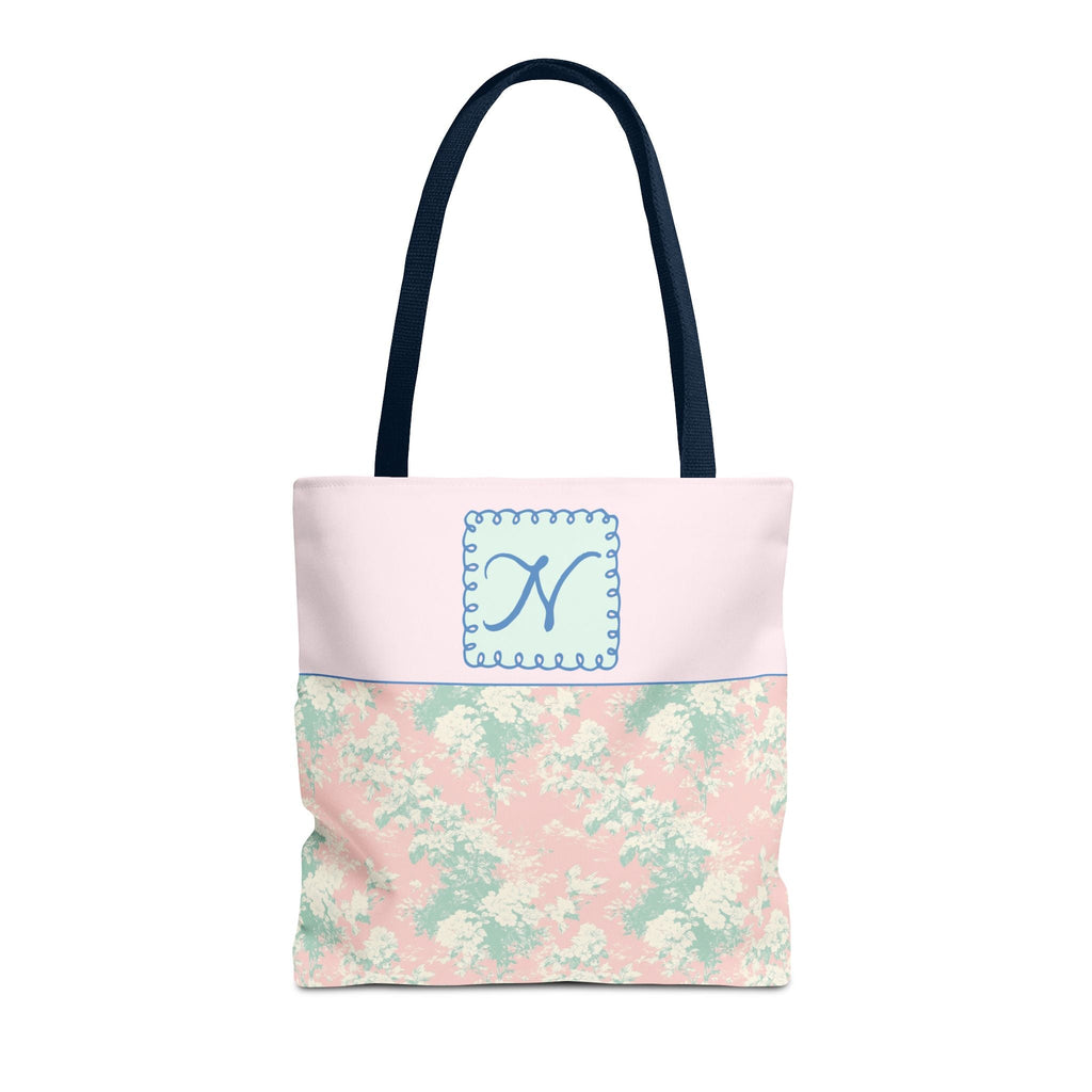 Pastel Eighties Aesthetic Tote Bag with Initial, Colorful Maximalist Tote Bag with Letter in Cute Doodle Frame, Teacher Appreciation Gift: N - Opal and June