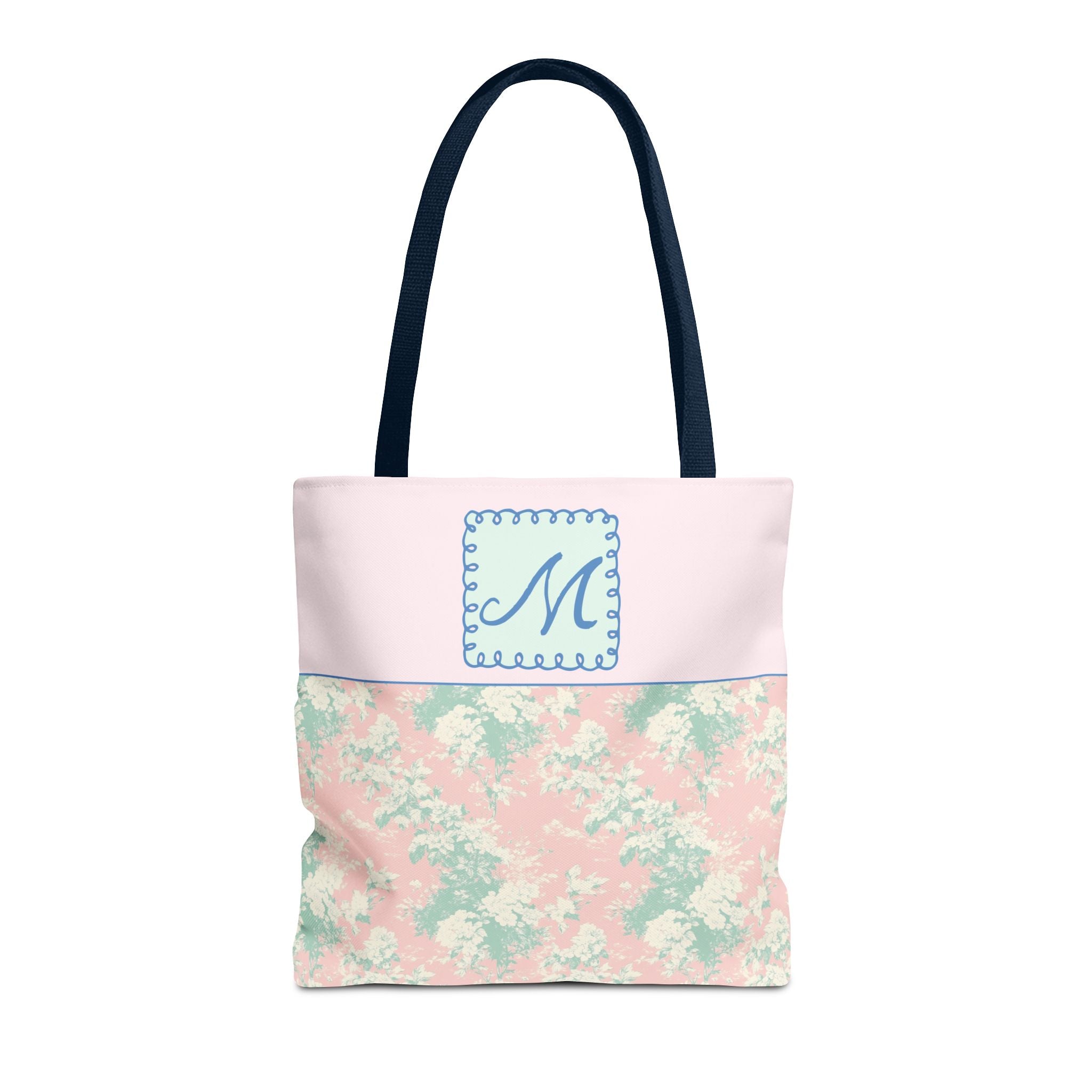 Pastel Eighties Aesthetic Tote Bag with Initial, Colorful Maximalist Tote Bag with Letter in Cute Doodle Frame, Teacher Appreciation Gift: N - Opal and June