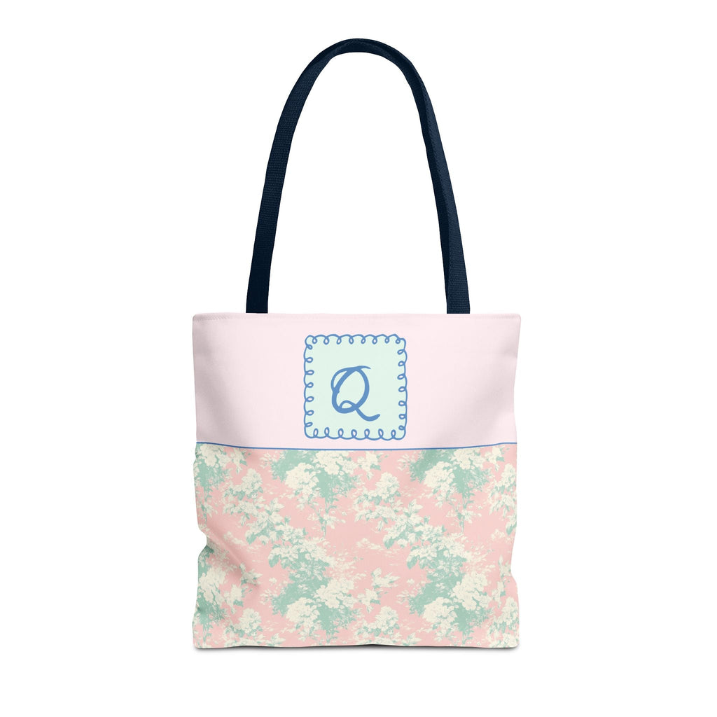 Pastel Eighties Aesthetic Tote Bag with Initial, Colorful Maximalist Tote Bag with Letter in Cute Doodle Frame, Teacher Appreciation Gift: Q - Opal and June