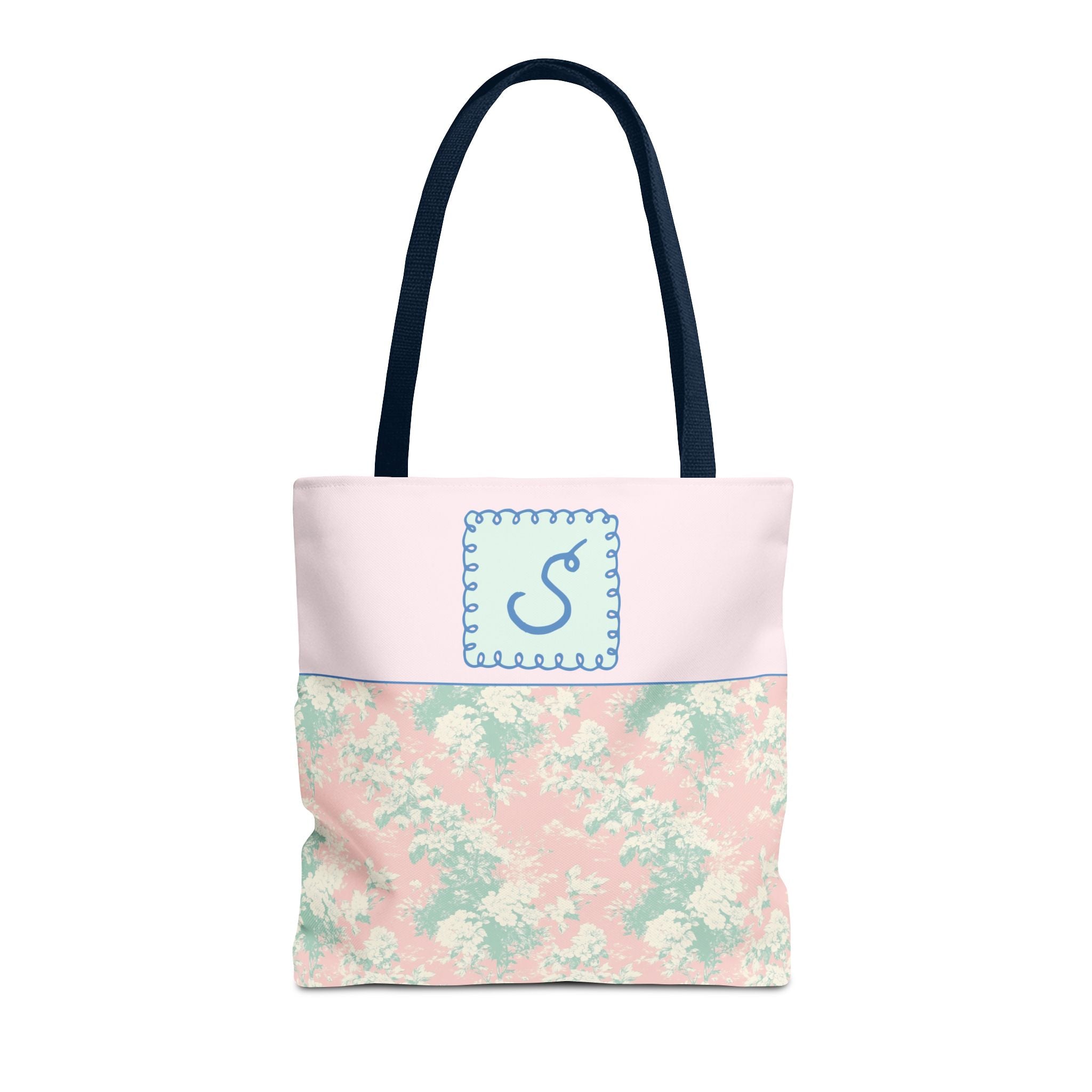 Pastel Eighties Aesthetic Tote Bag with Initial, Colorful Maximalist Tote Bag with Letter in Cute Doodle Frame, Teacher Appreciation Gift: S - Opal and June