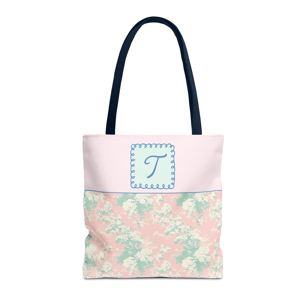 Pastel Eighties Aesthetic Tote Bag with Initial, Colorful Maximalist Tote Bag with Letter in Cute Doodle Frame, Teacher Appreciation Gift: T - Opal and June