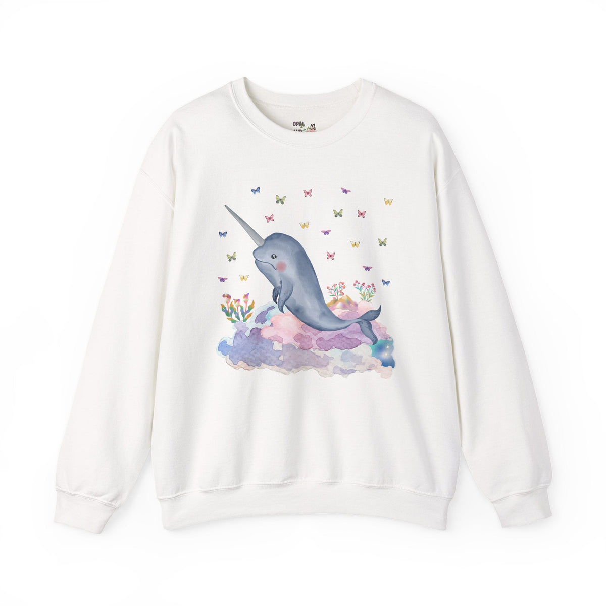 Pastel Narwhal Sweatshirt with Butterflies - Opal and June