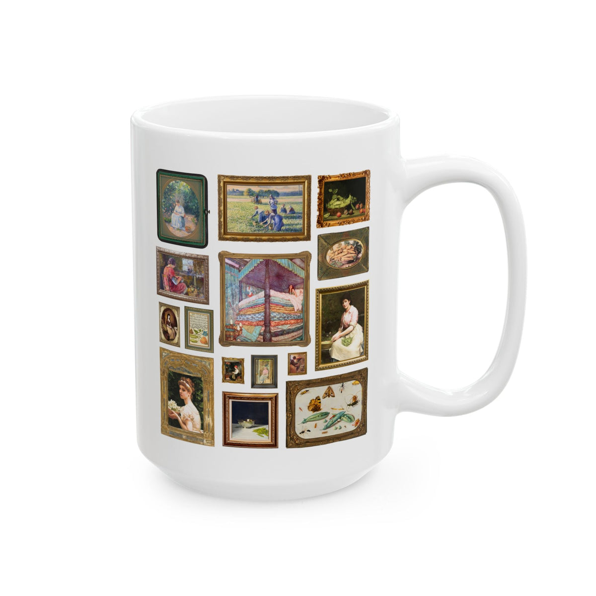Pea Art History Coffee Mug: Famous Painting of Peas, Woman Shelling Peas, Still Life Painting of Peas and Flowers, Camille Pissarro Art - Opal and June