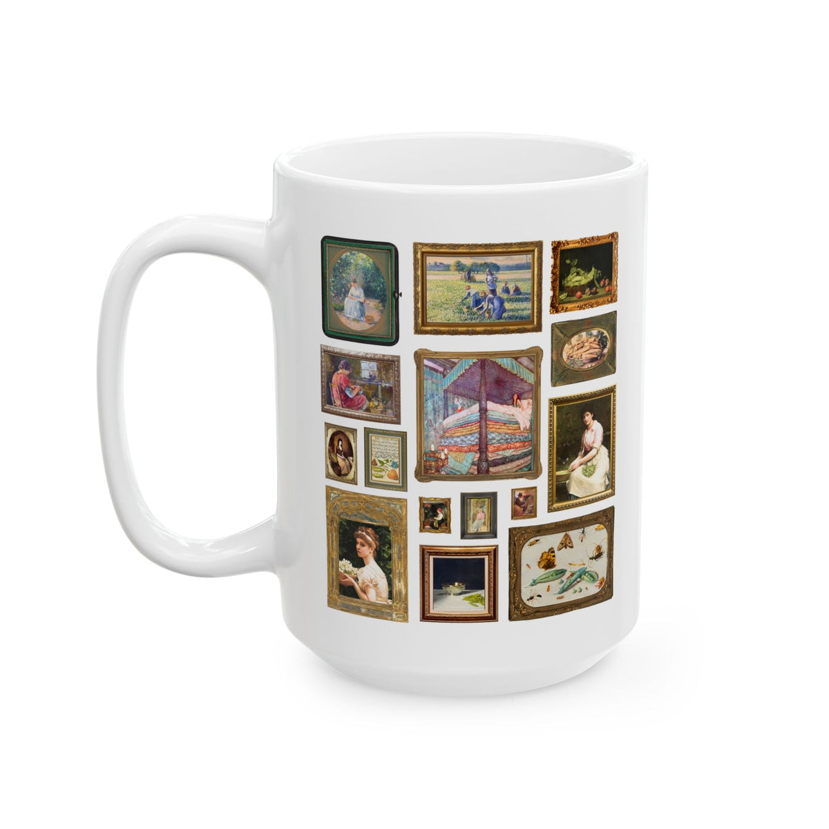 Pea Art History Coffee Mug: Famous Painting of Peas, Woman Shelling Peas, Still Life Painting of Peas and Flowers, Camille Pissarro Art - Opal and June